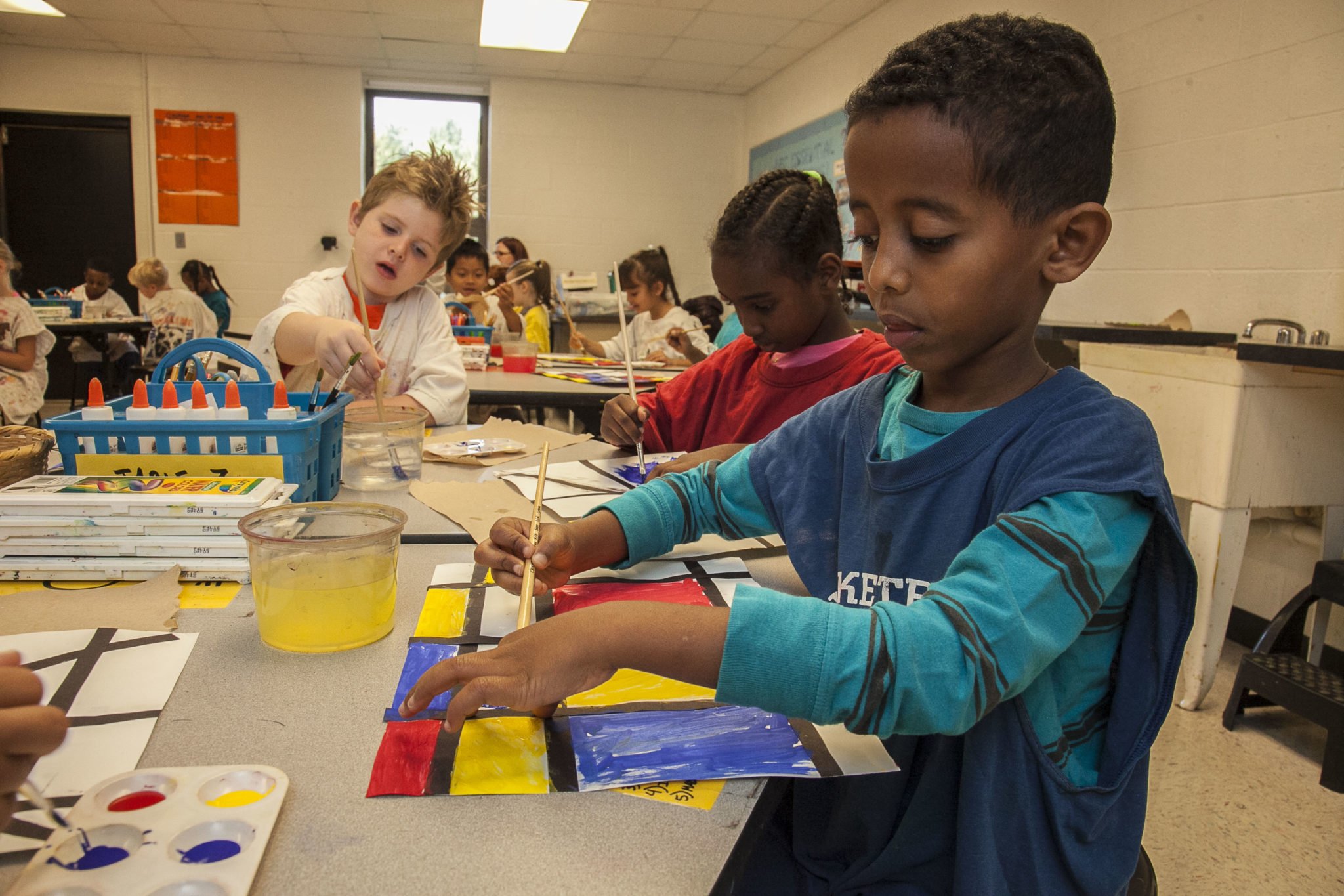 students doing artwork