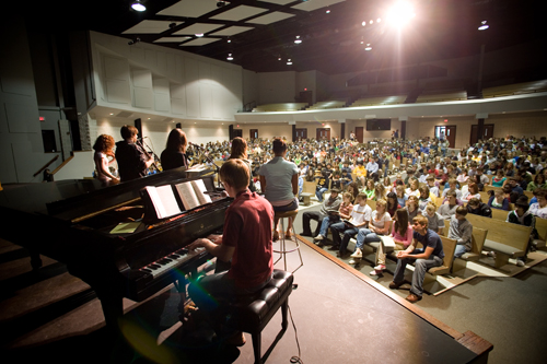 students on stage