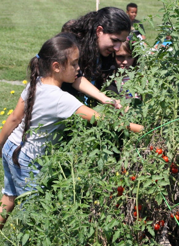 Students attending to garden at New Danville