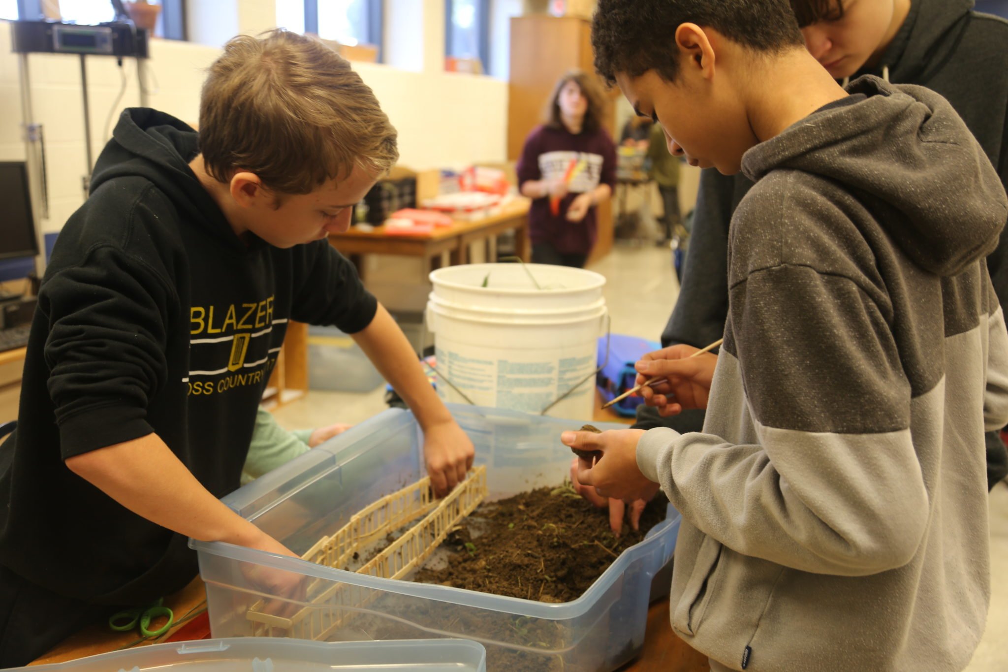 students making bridges in maker space areas