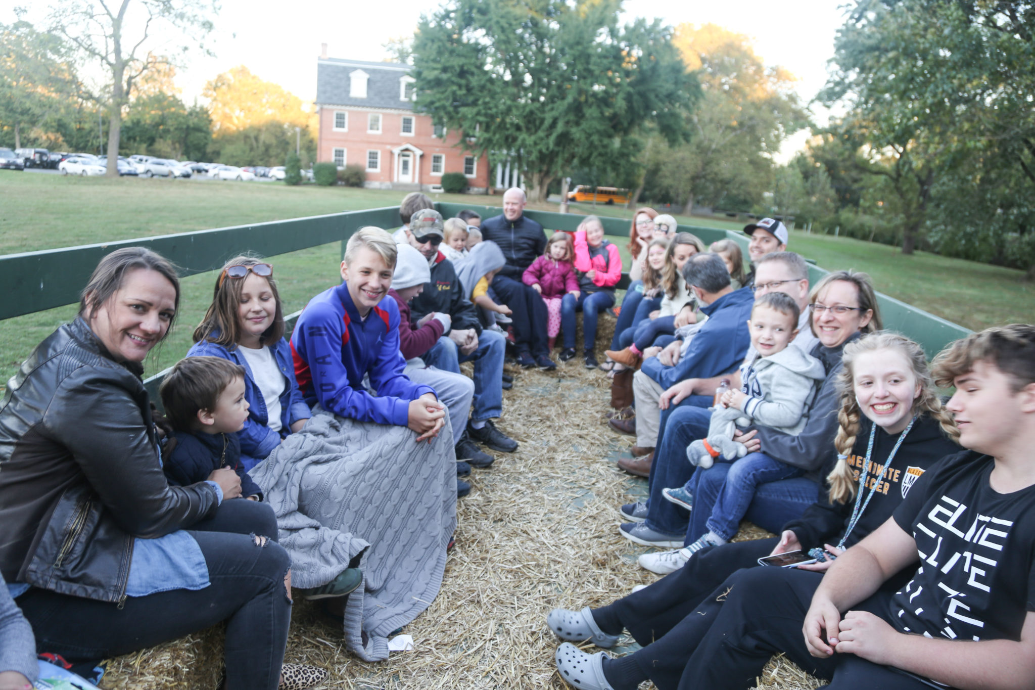 families on the hayride during homecoming 2019