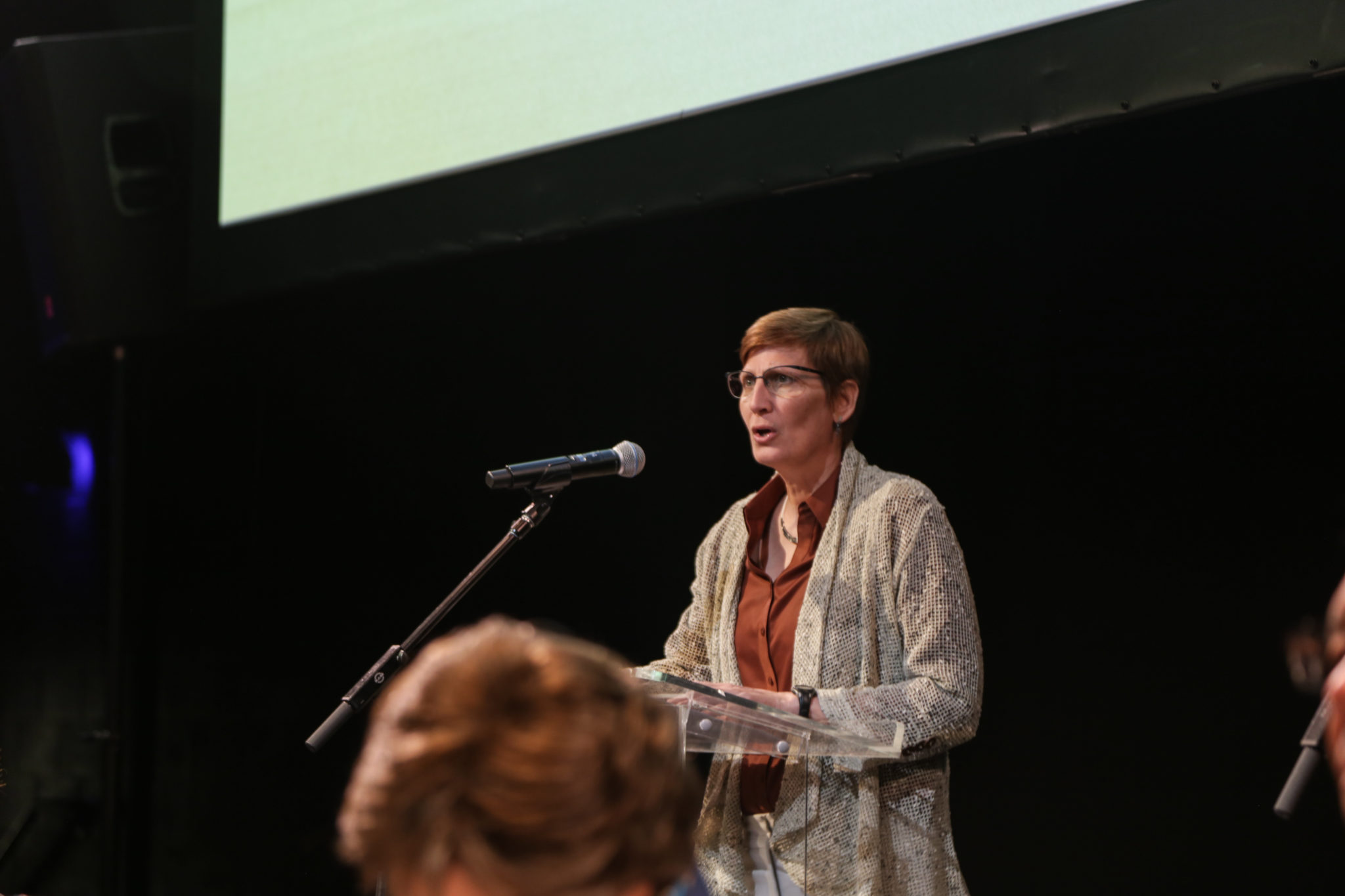 Pam Tieszen giving a speech at the gala