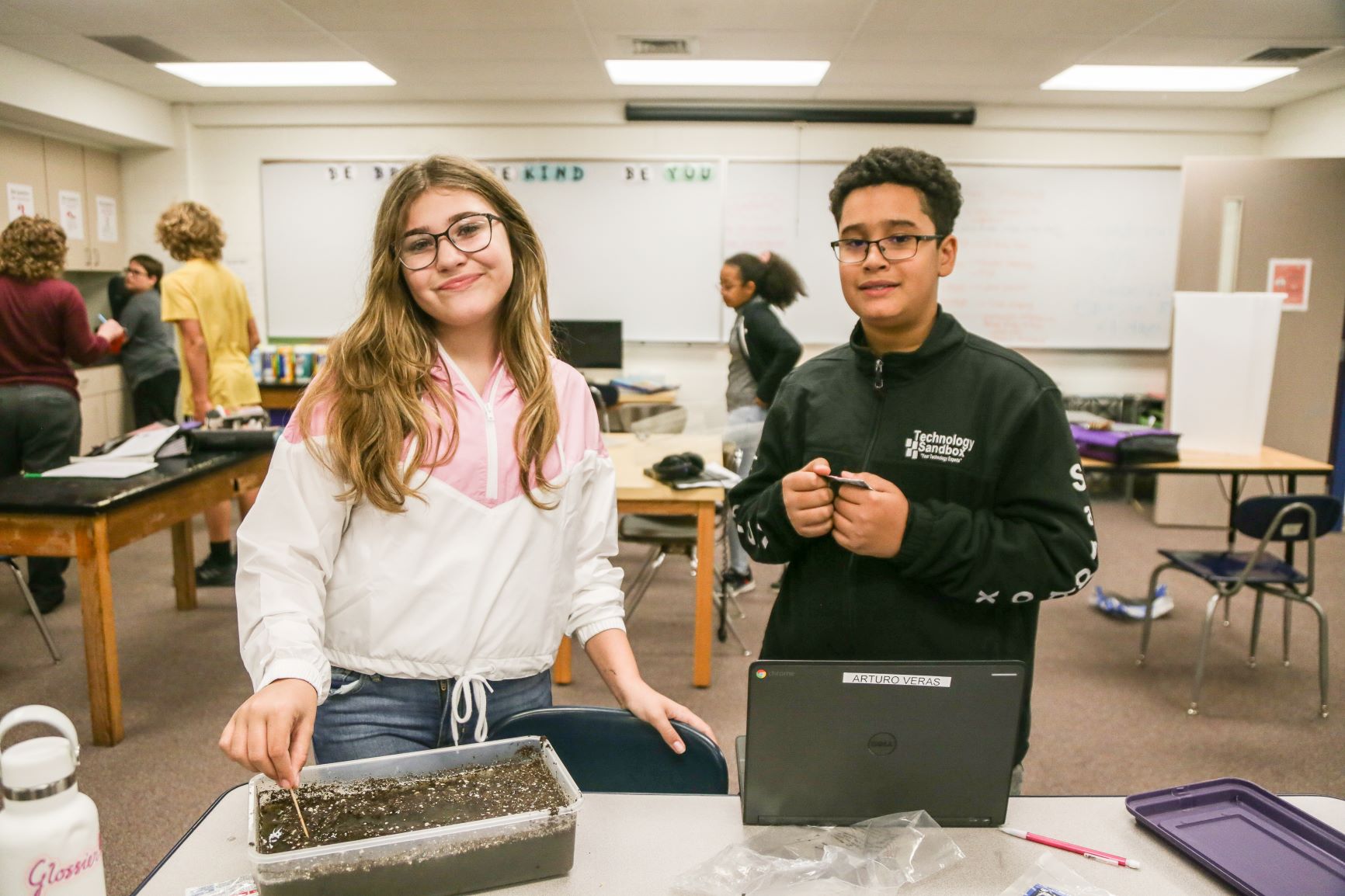 students working on plants