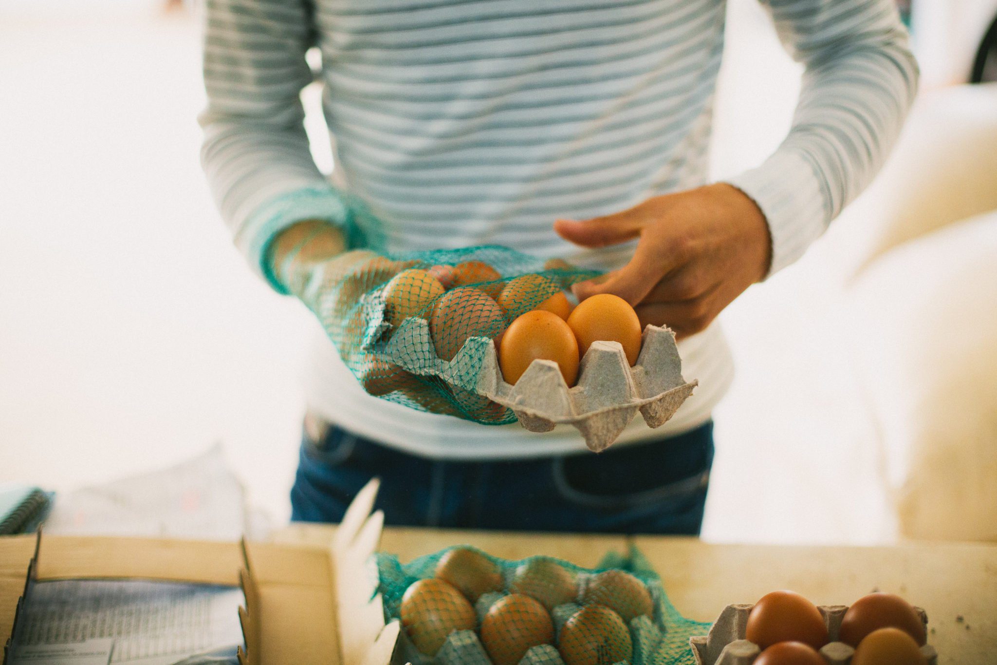 photo of someone holding brown eggs in carton