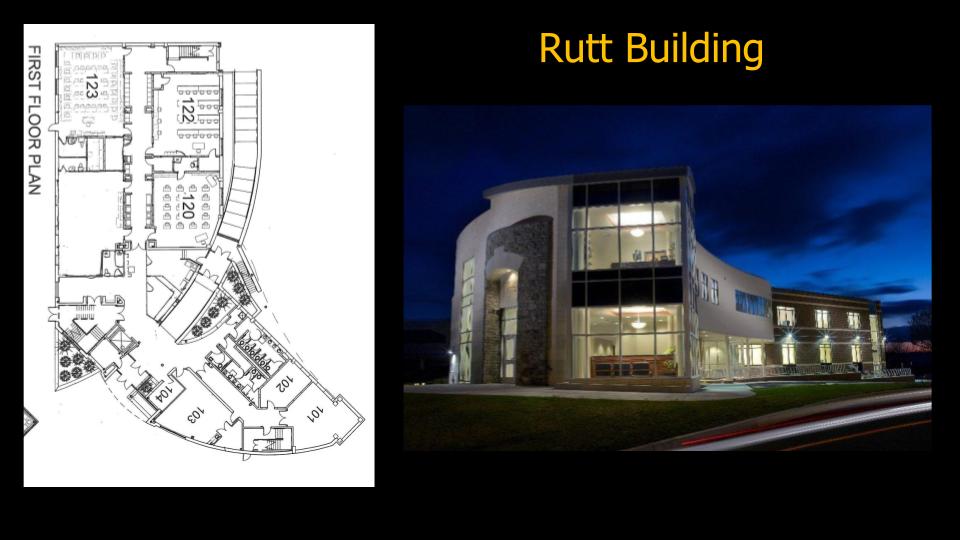 rutt building exterior at night