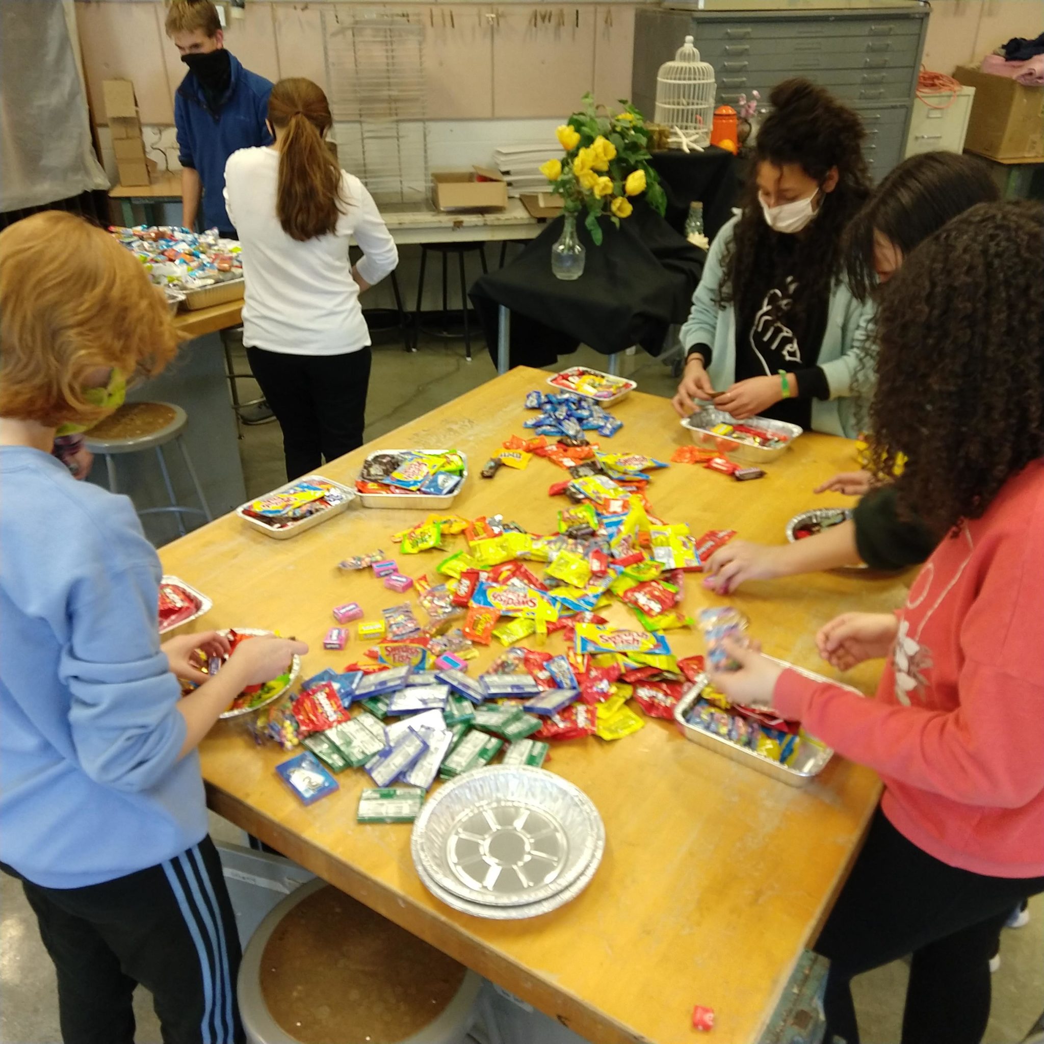 students sorting candy