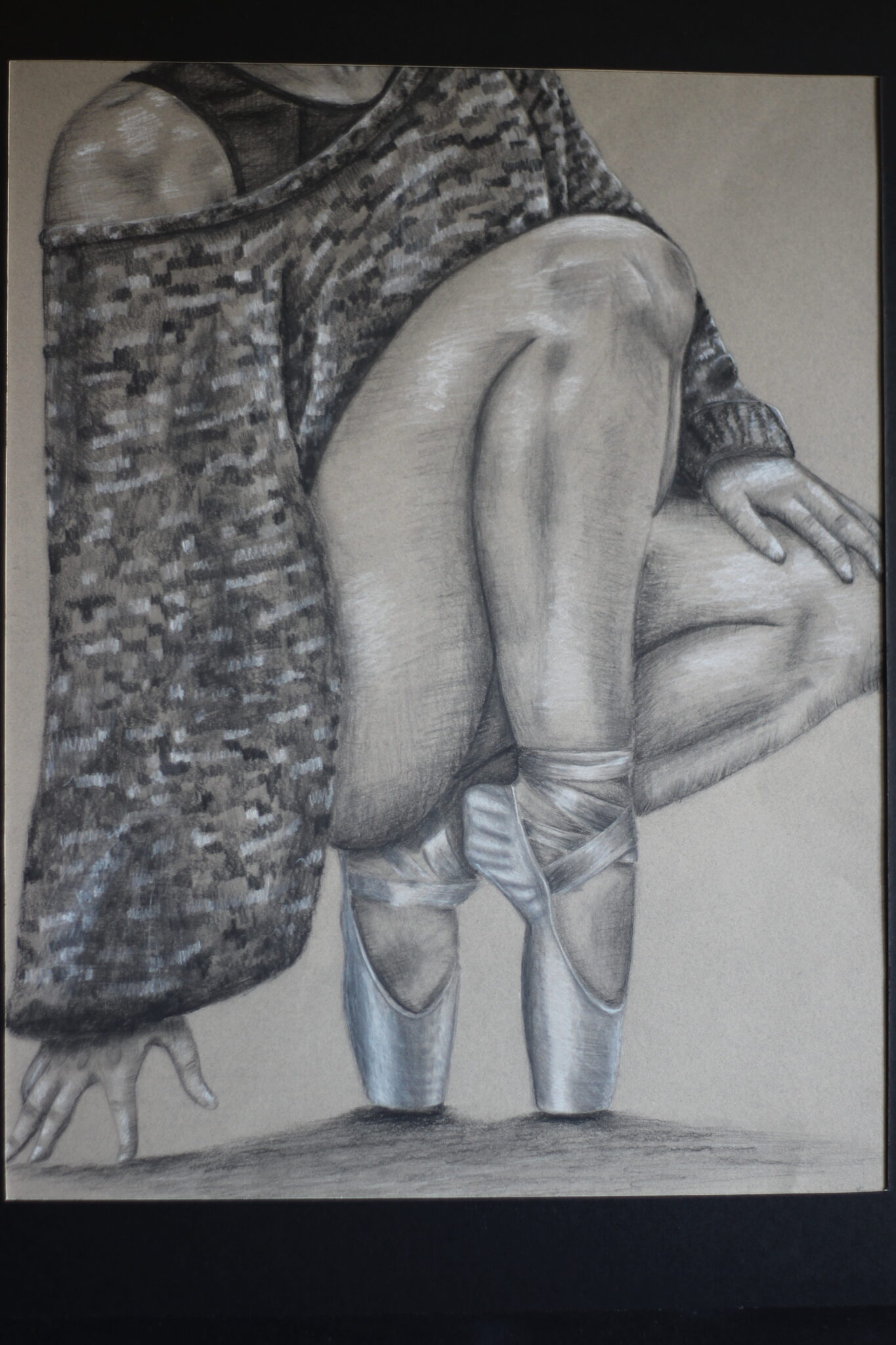 drawing of legs and ballet shoes on