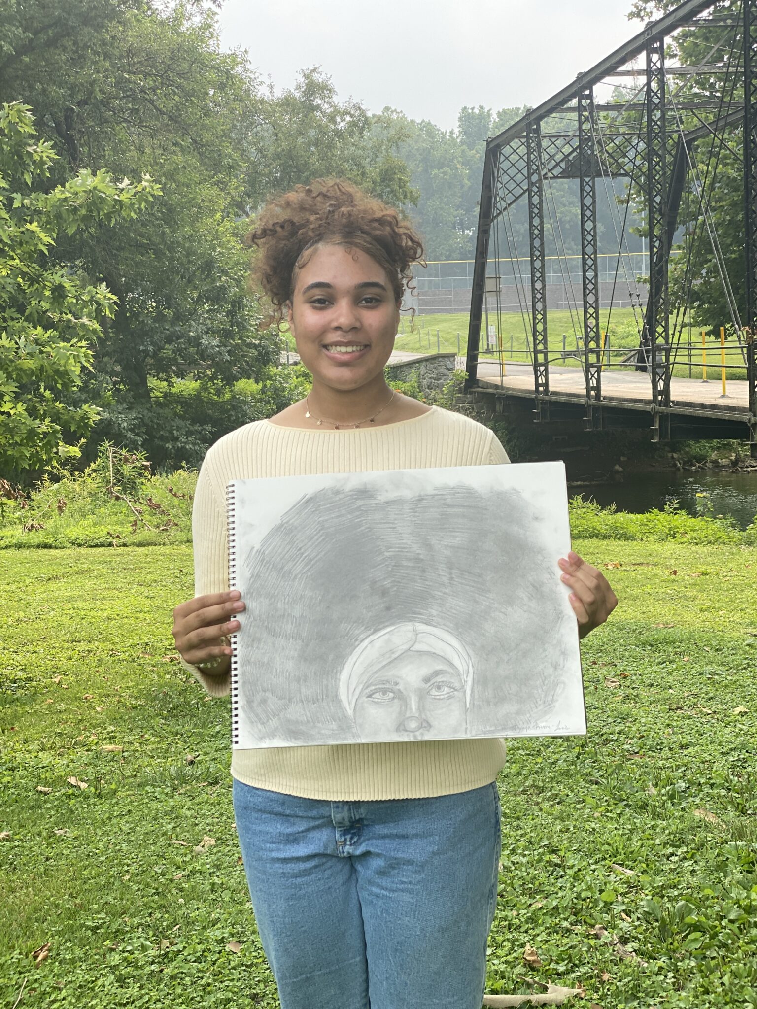 Pencil drawing of girl with hair and face