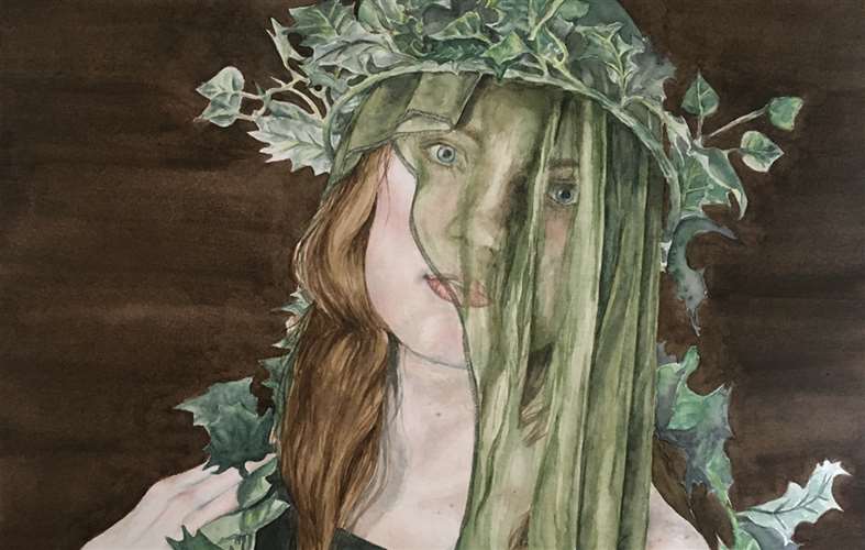 sketch of woman wearing ivy crown