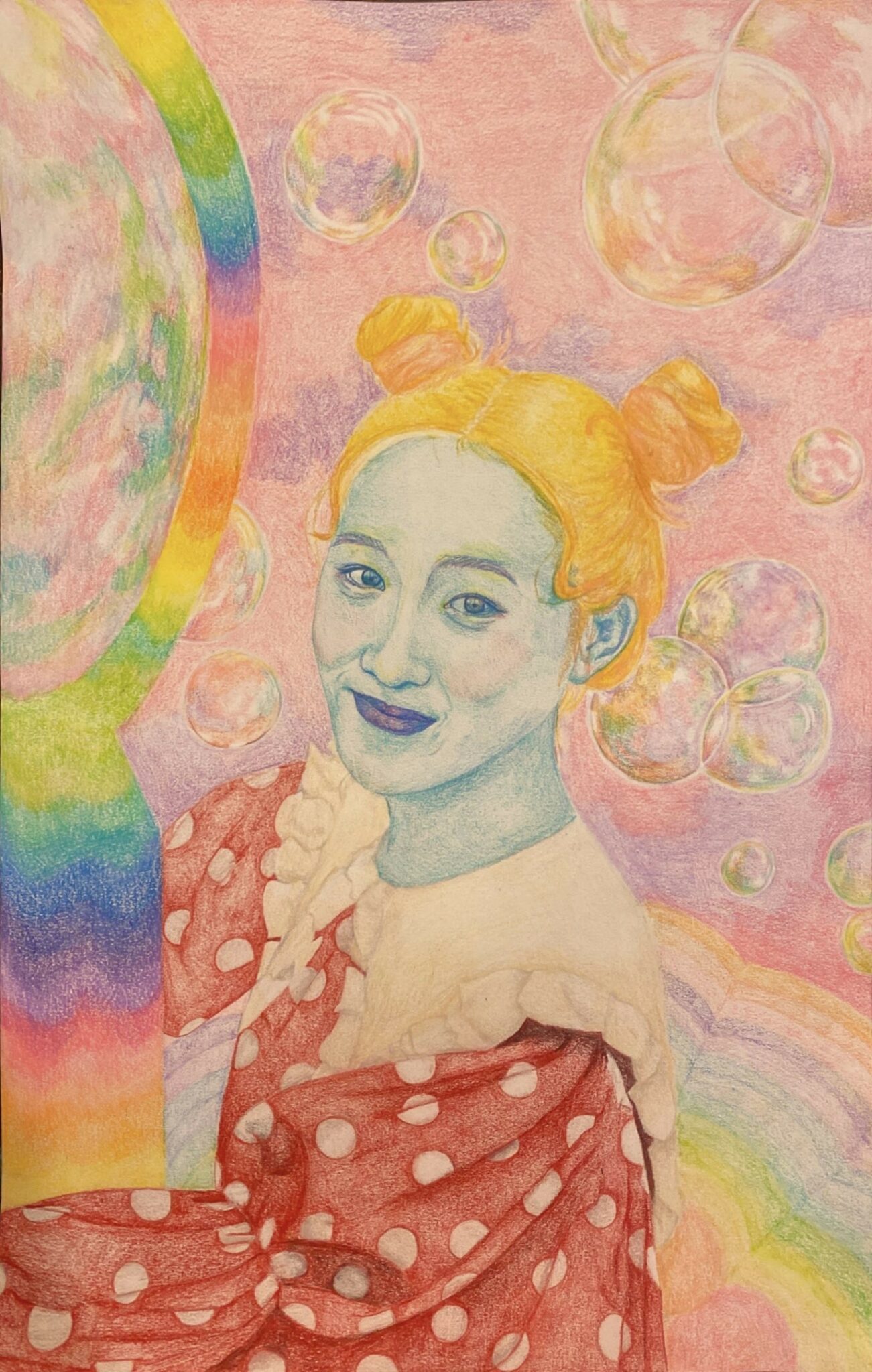 drawing of girl with bright colors