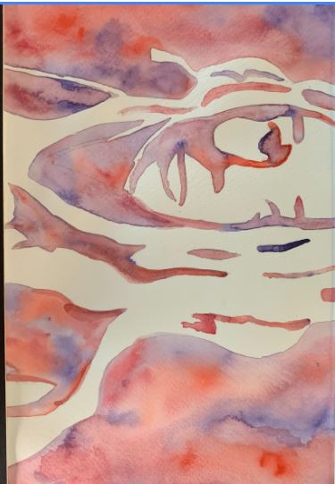 water color self portrait with pastel color pinks and purples