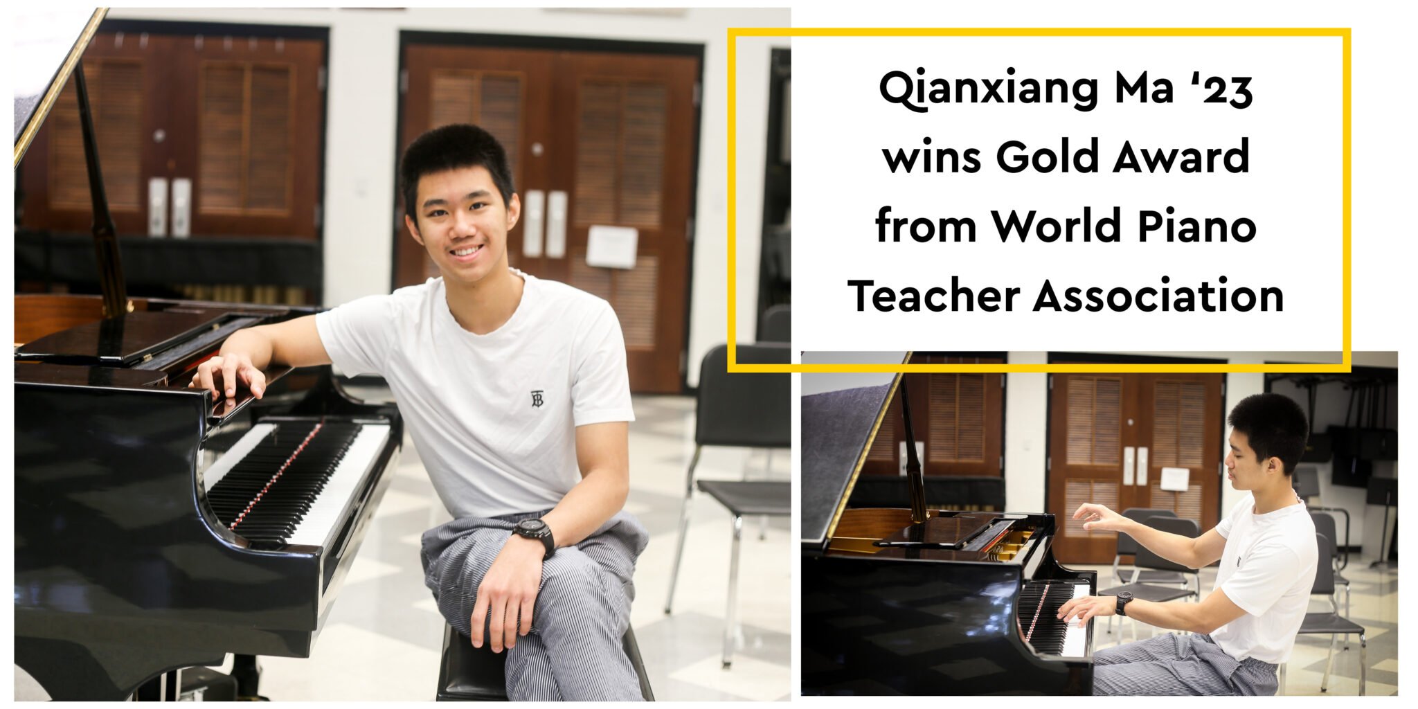 Daniel Qianxiang Ma with piano and award