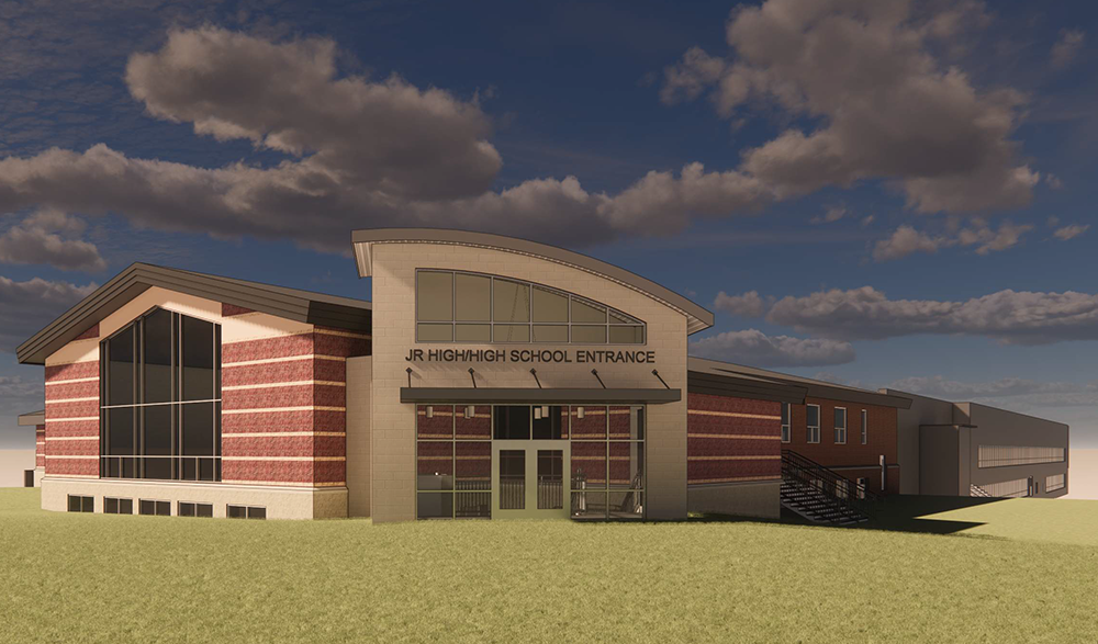 Front entrance rendering of the new HS & MS Office