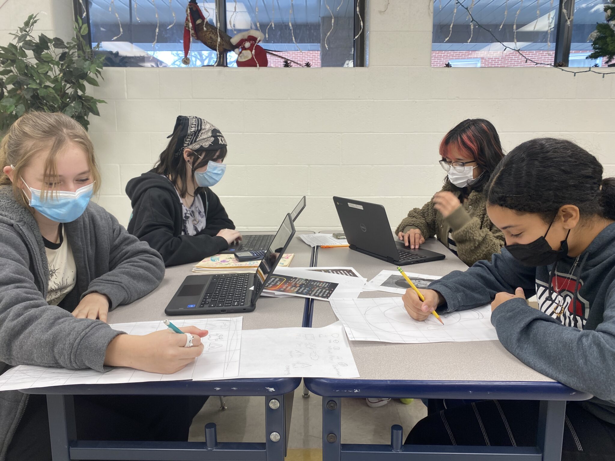 Students working on 100 People Project