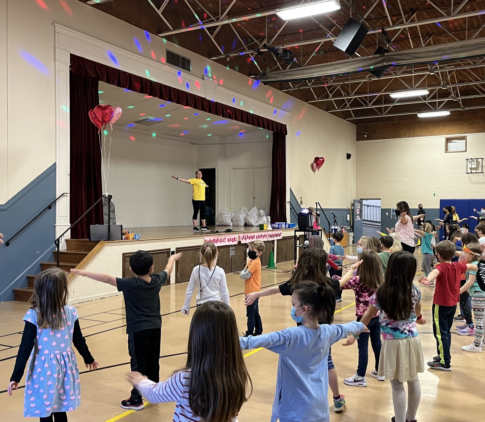 Locust Grove Move-a-thon students in the gym dancing