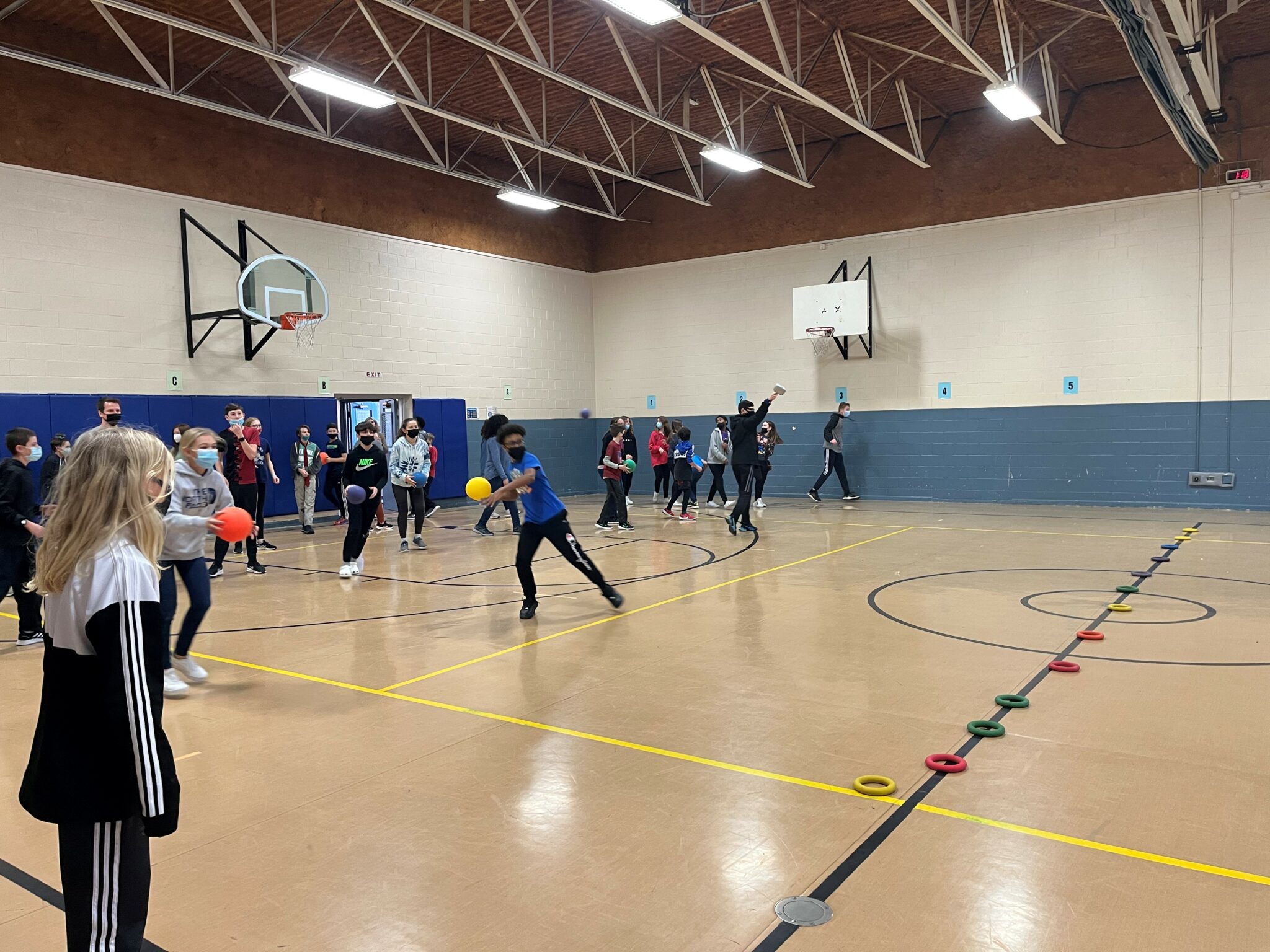 Students playing dodge ball during Move-a-thon