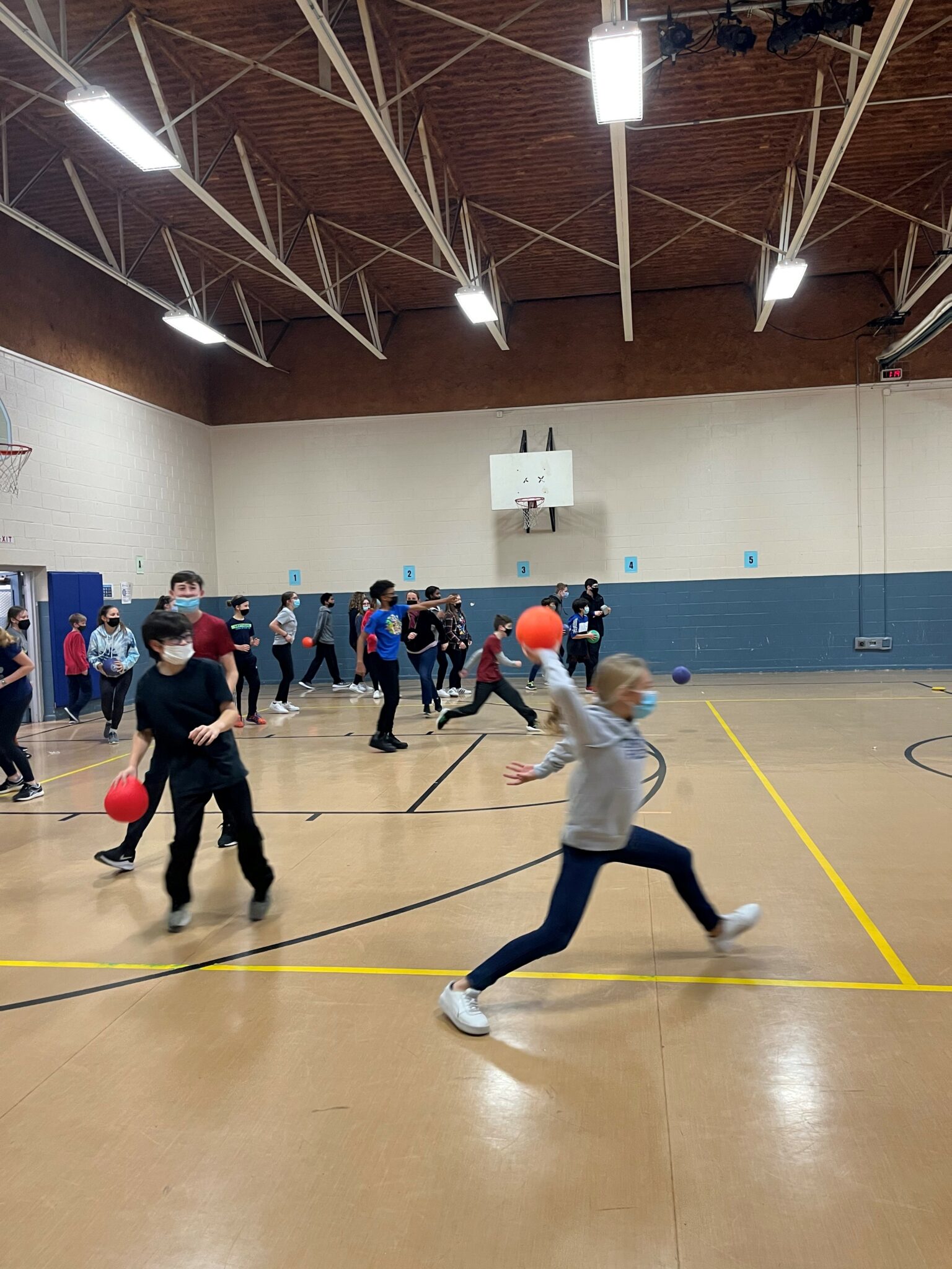 Students playing dodge ball during Move-a-thon