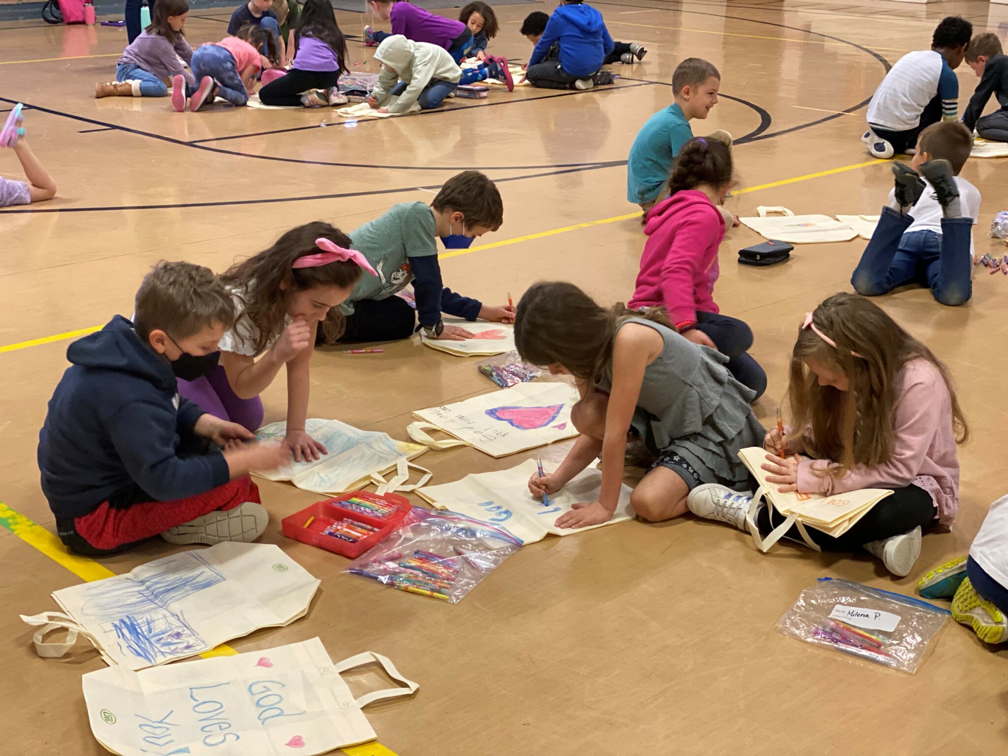 kids making bags