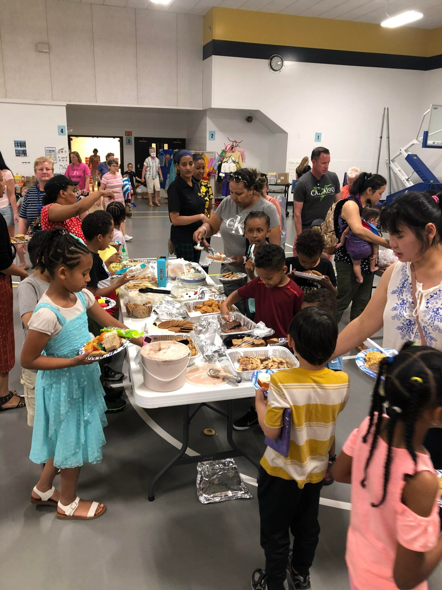 students eating at cafeteria buffet