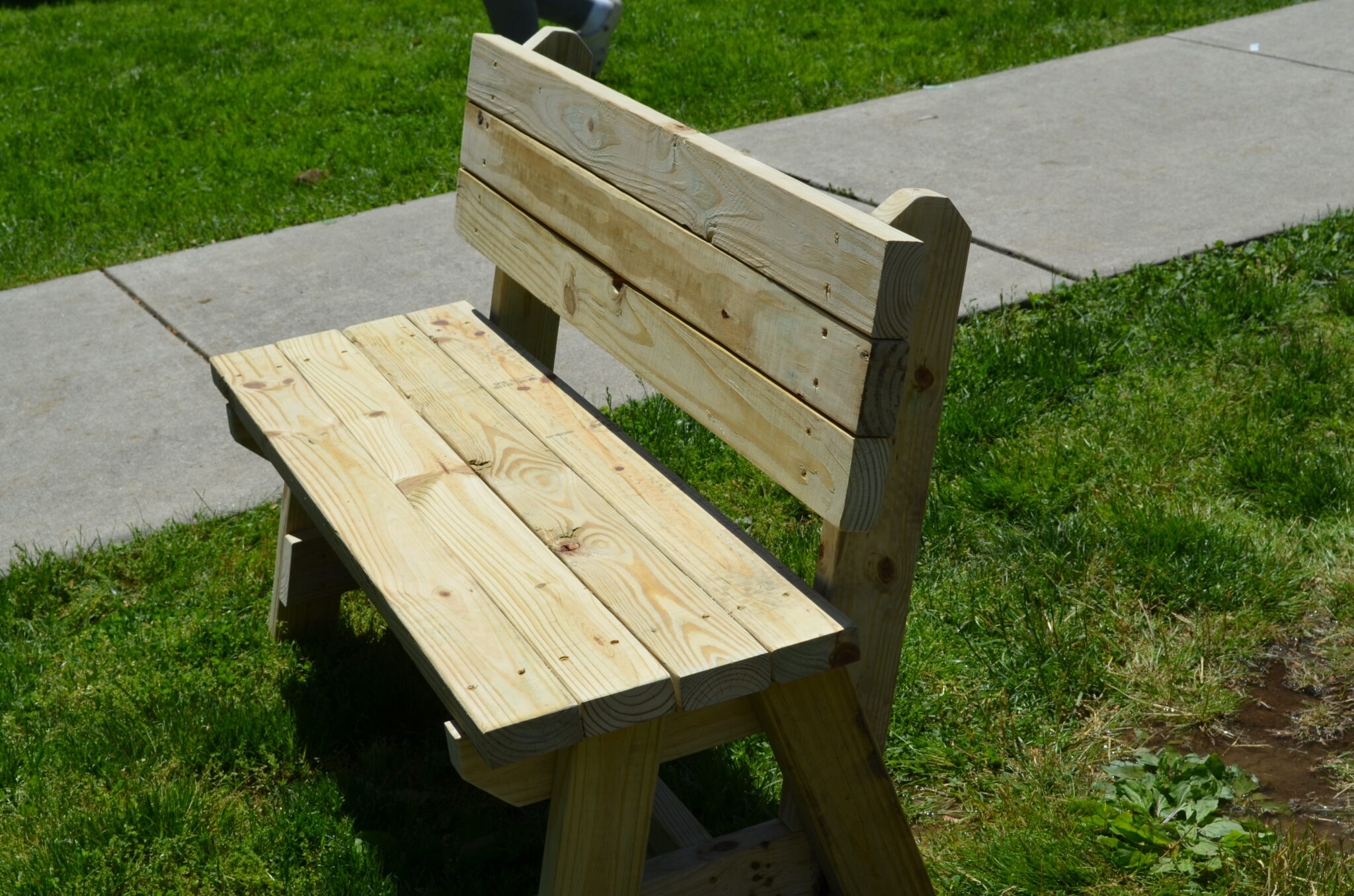 newly built wooden bench