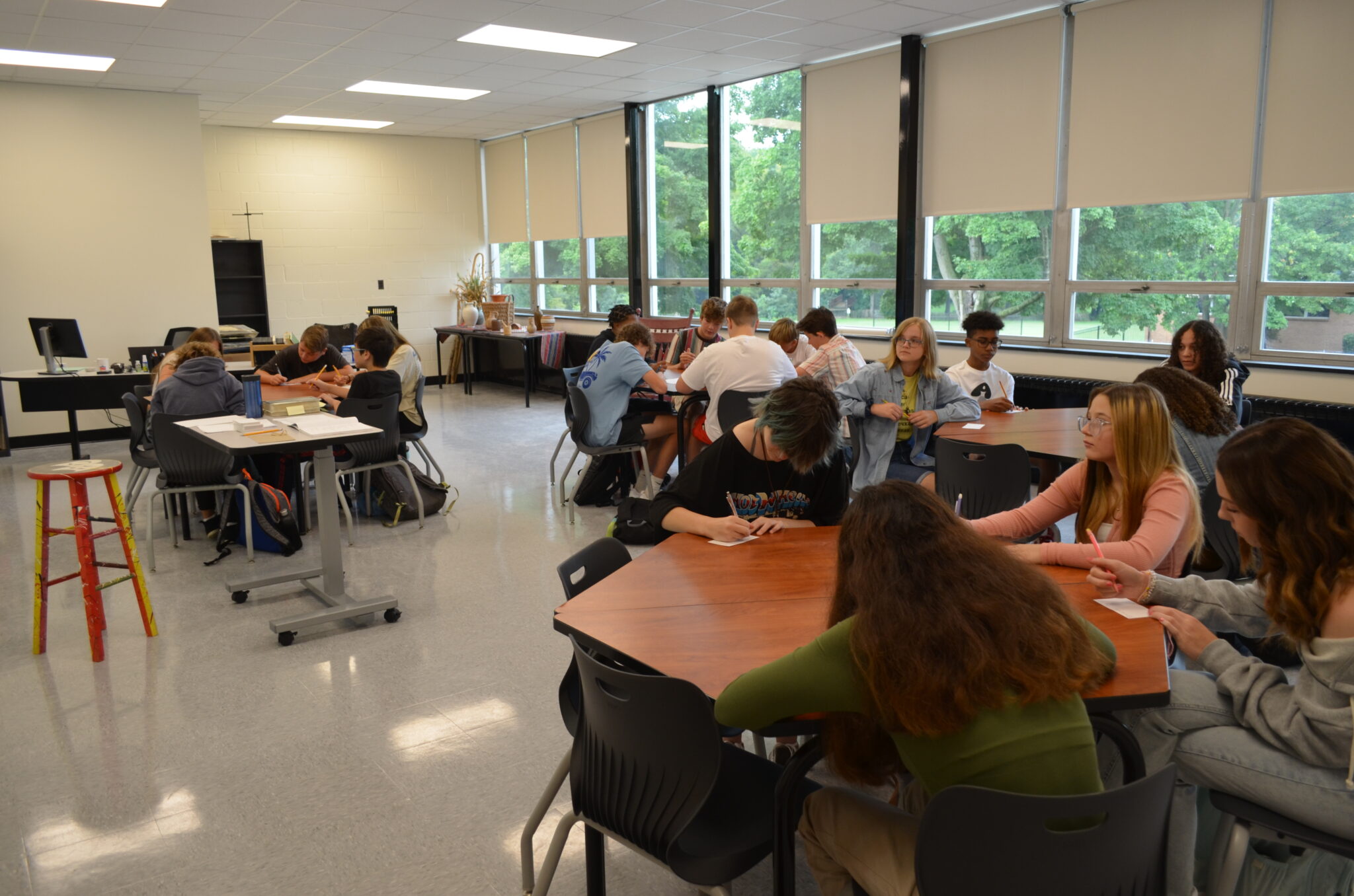 High school students sitting at their desks.