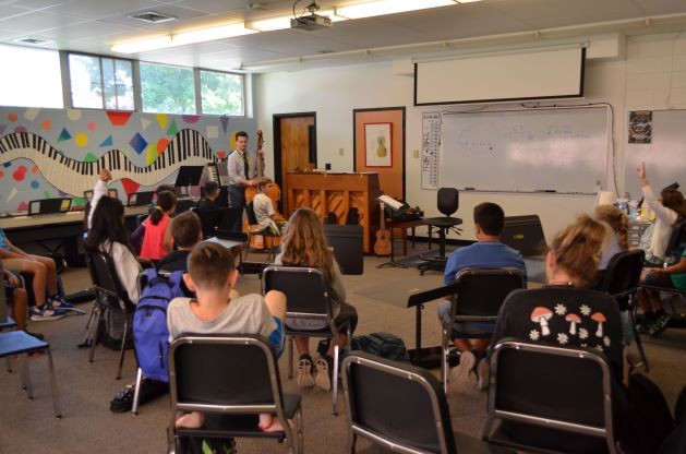 students in music class