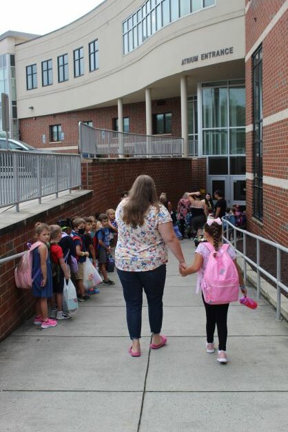 Elementary students lined up.
