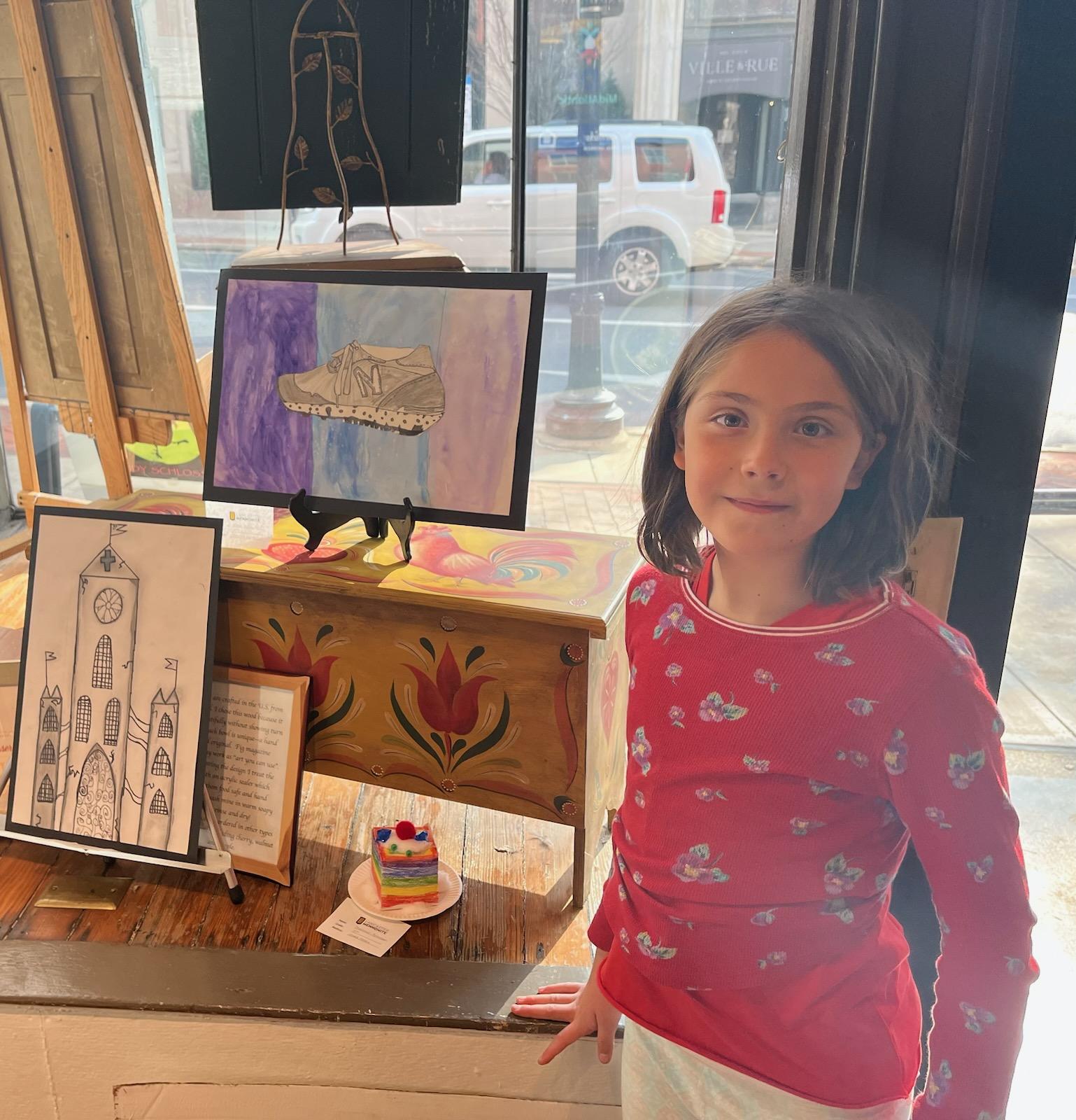 Student with her artwork.