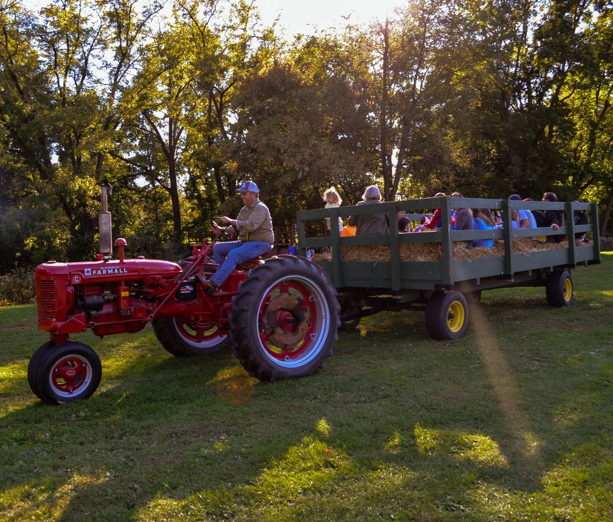 Children riding on tractor