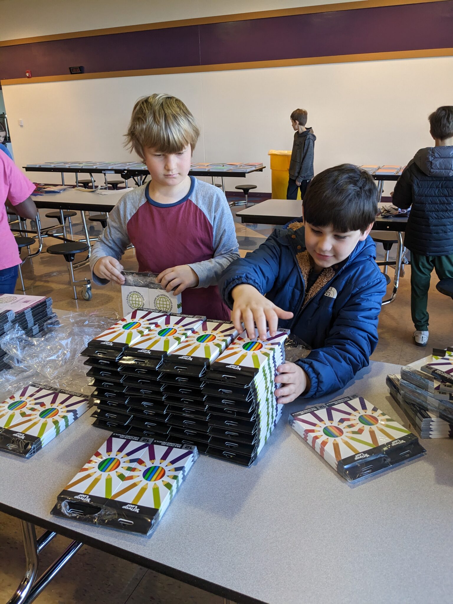 L elementary students making care packages