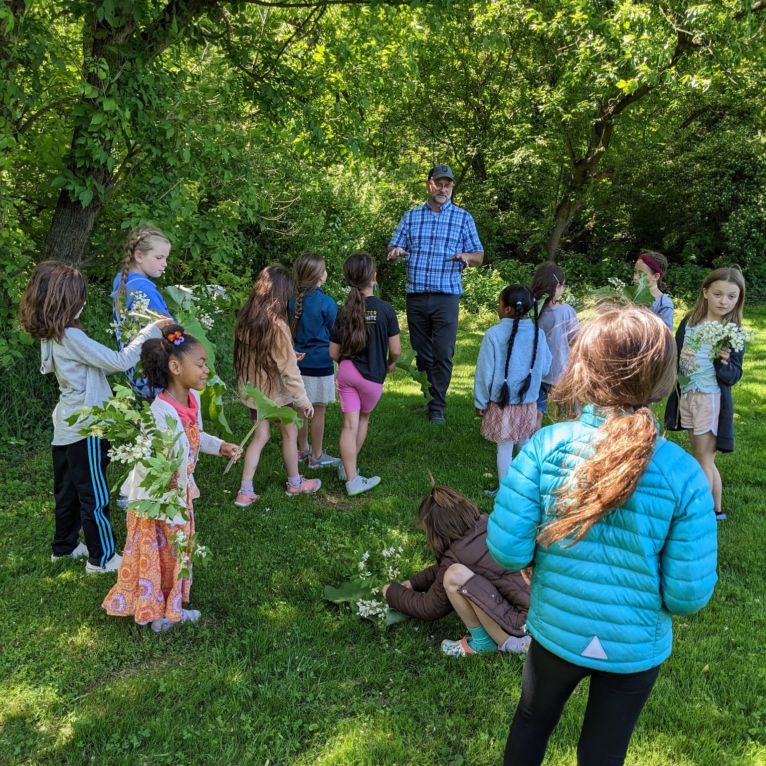 Mr. Sauder with elementary students