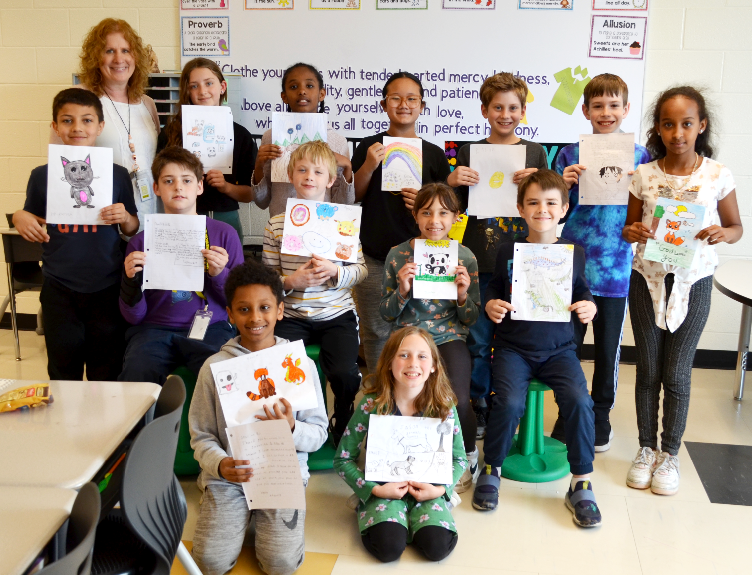 4h grade class showing the letters they wrote