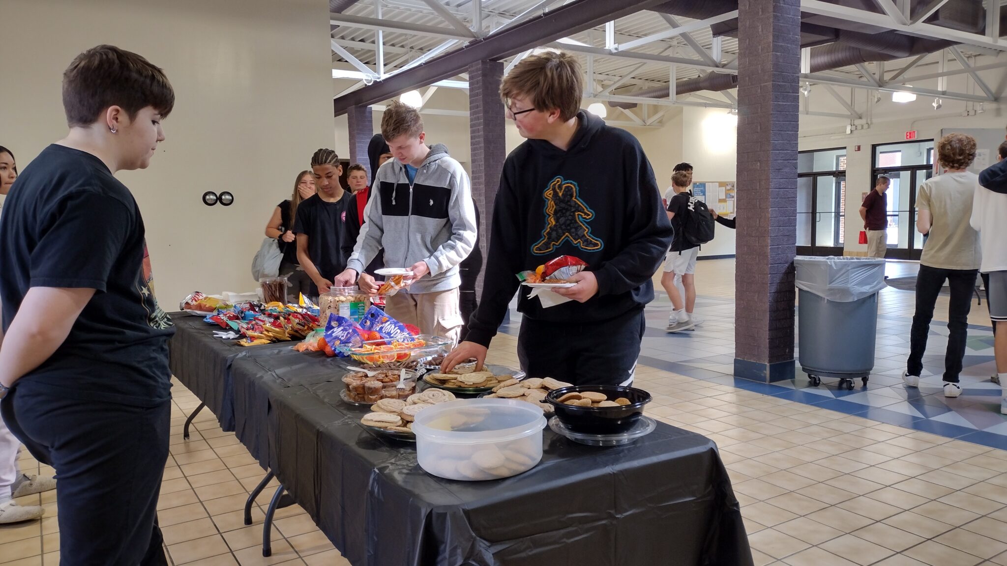 Students getting snacks