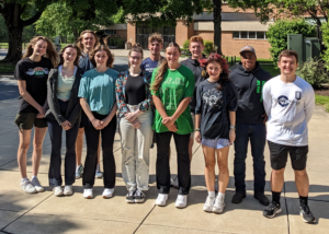 Seniors that won Deptartment awards. Standing outside the school as a group.