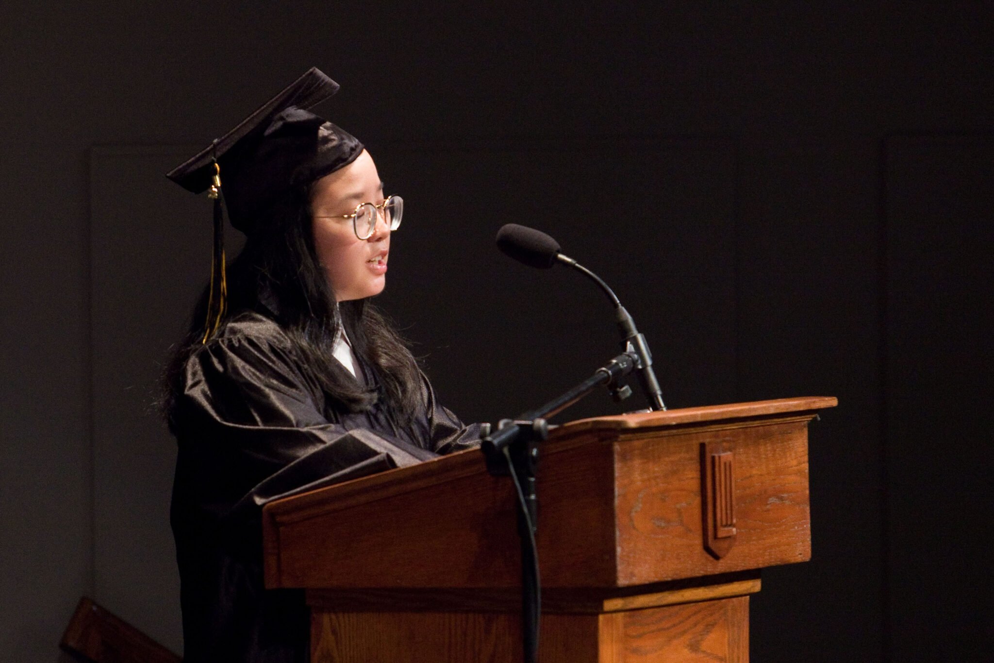 LM student speaking at graduation