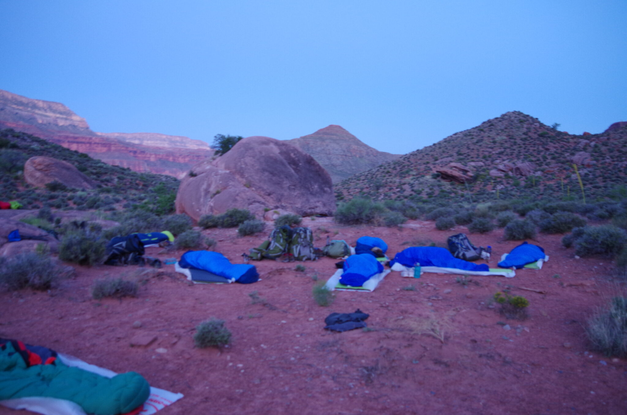 Students sleeping outdoors in the Grand Canyon.