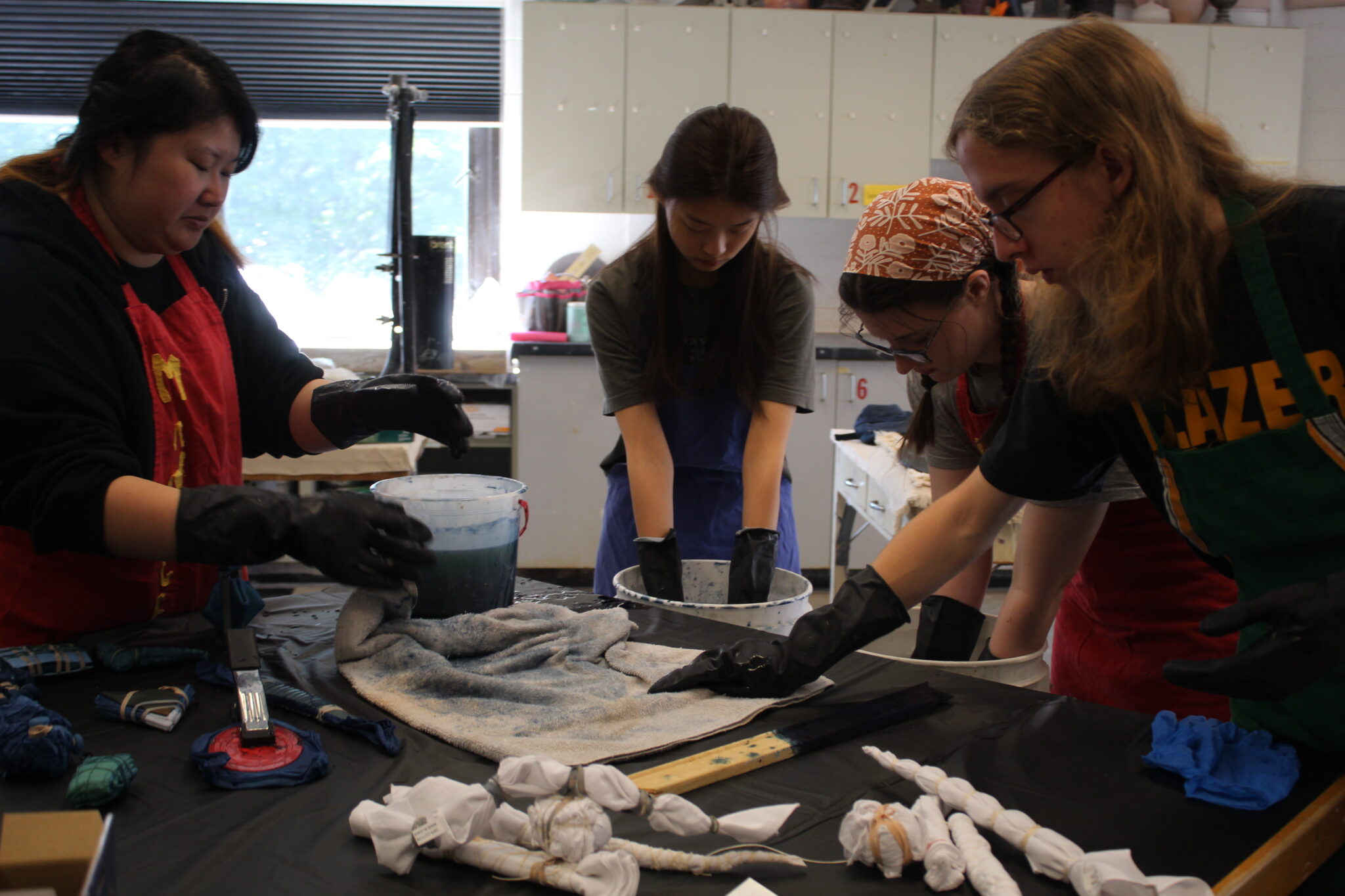 Students working on tie dye project