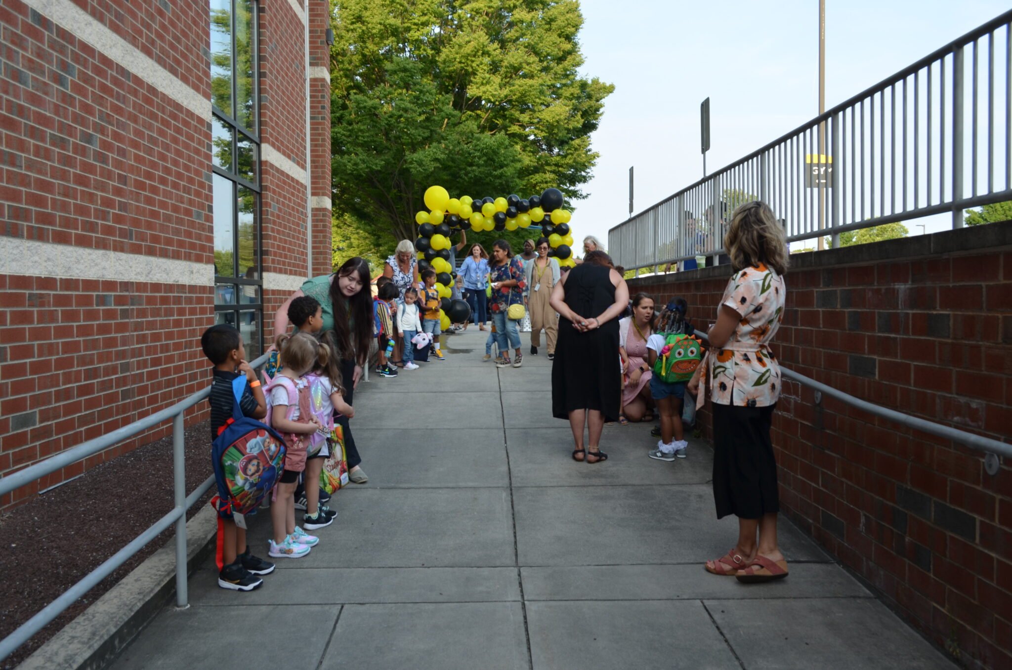 students arriving on the first day of school