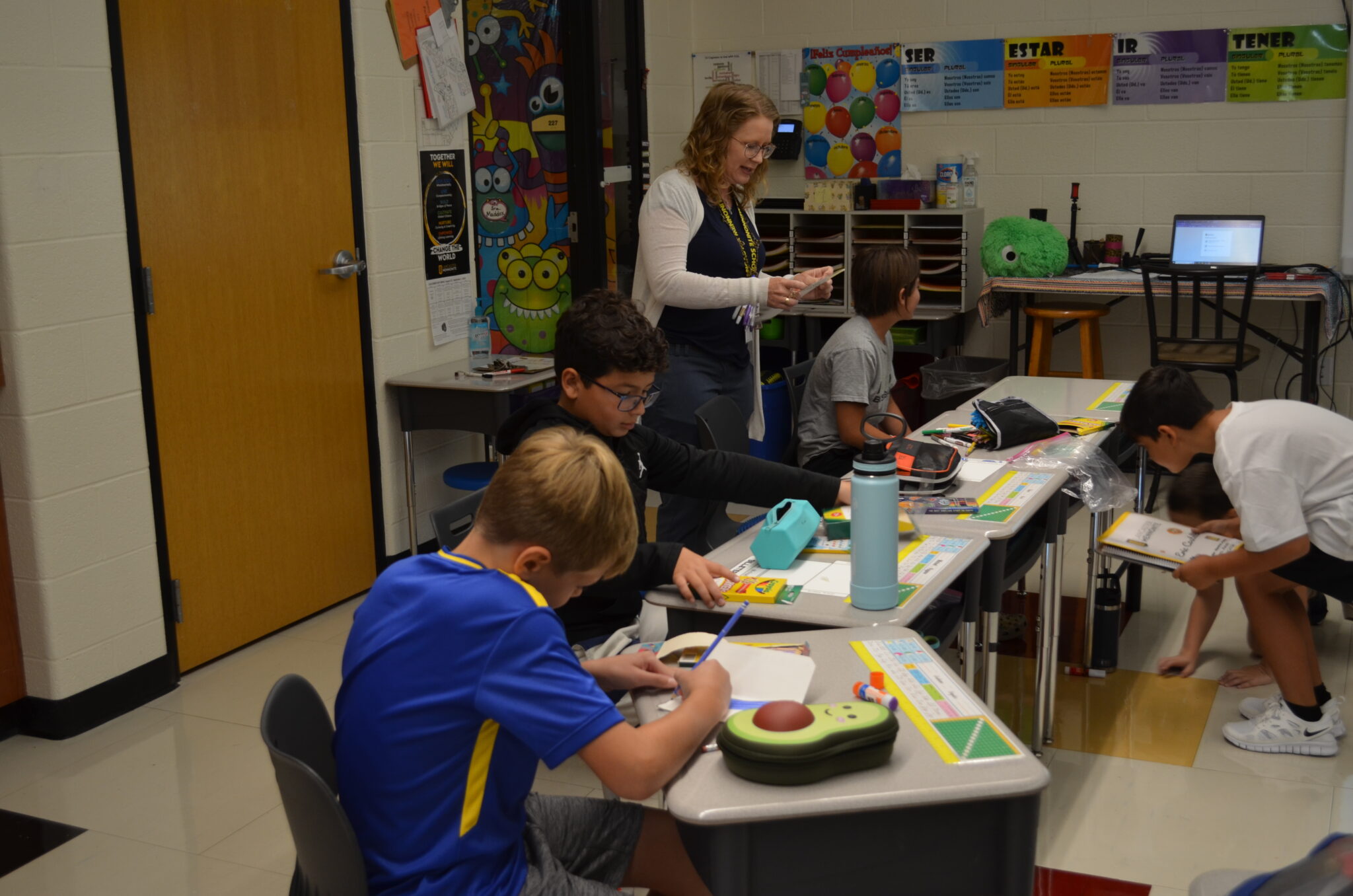 Elementary students doing school work