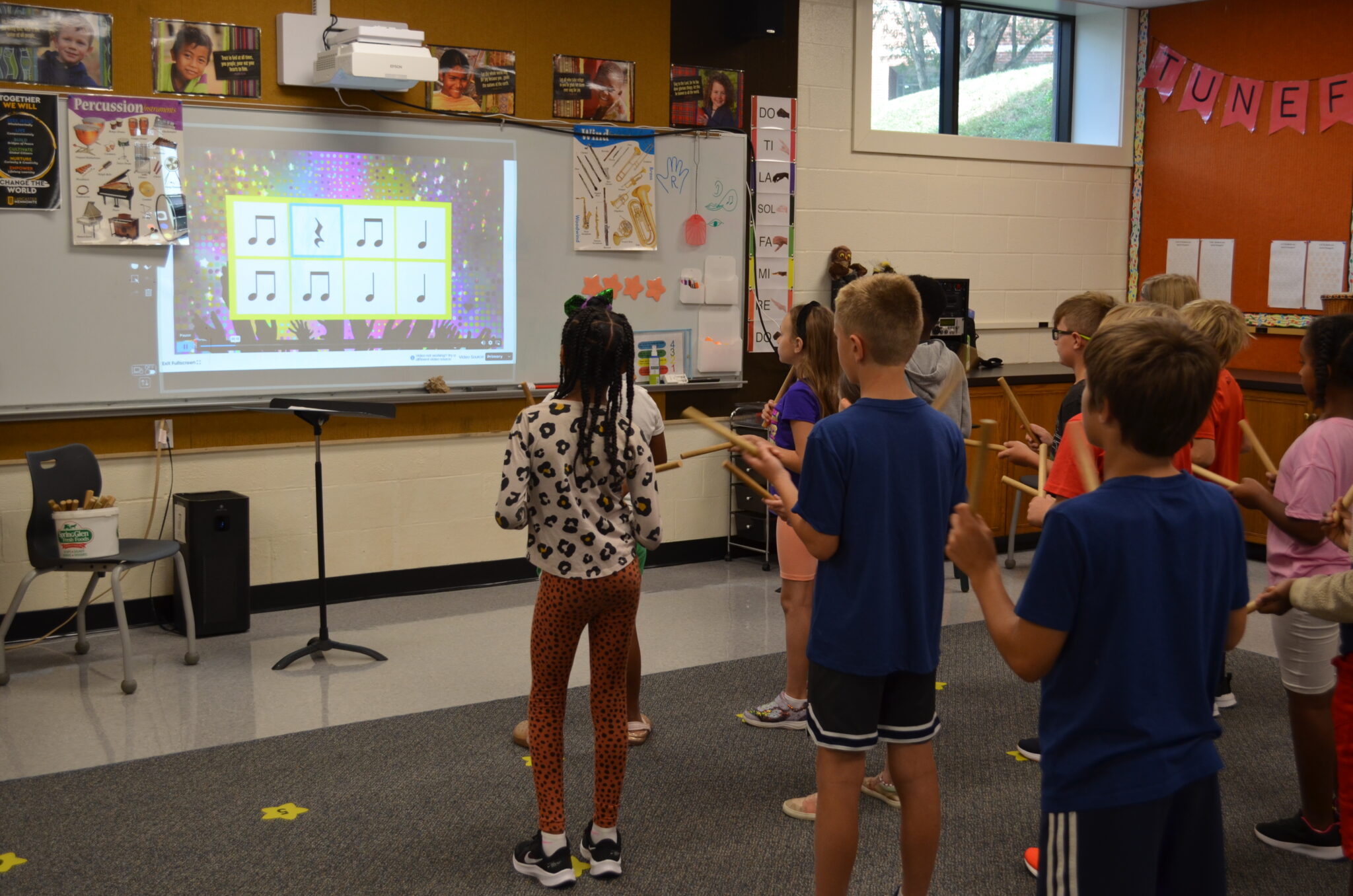 elementary students at music