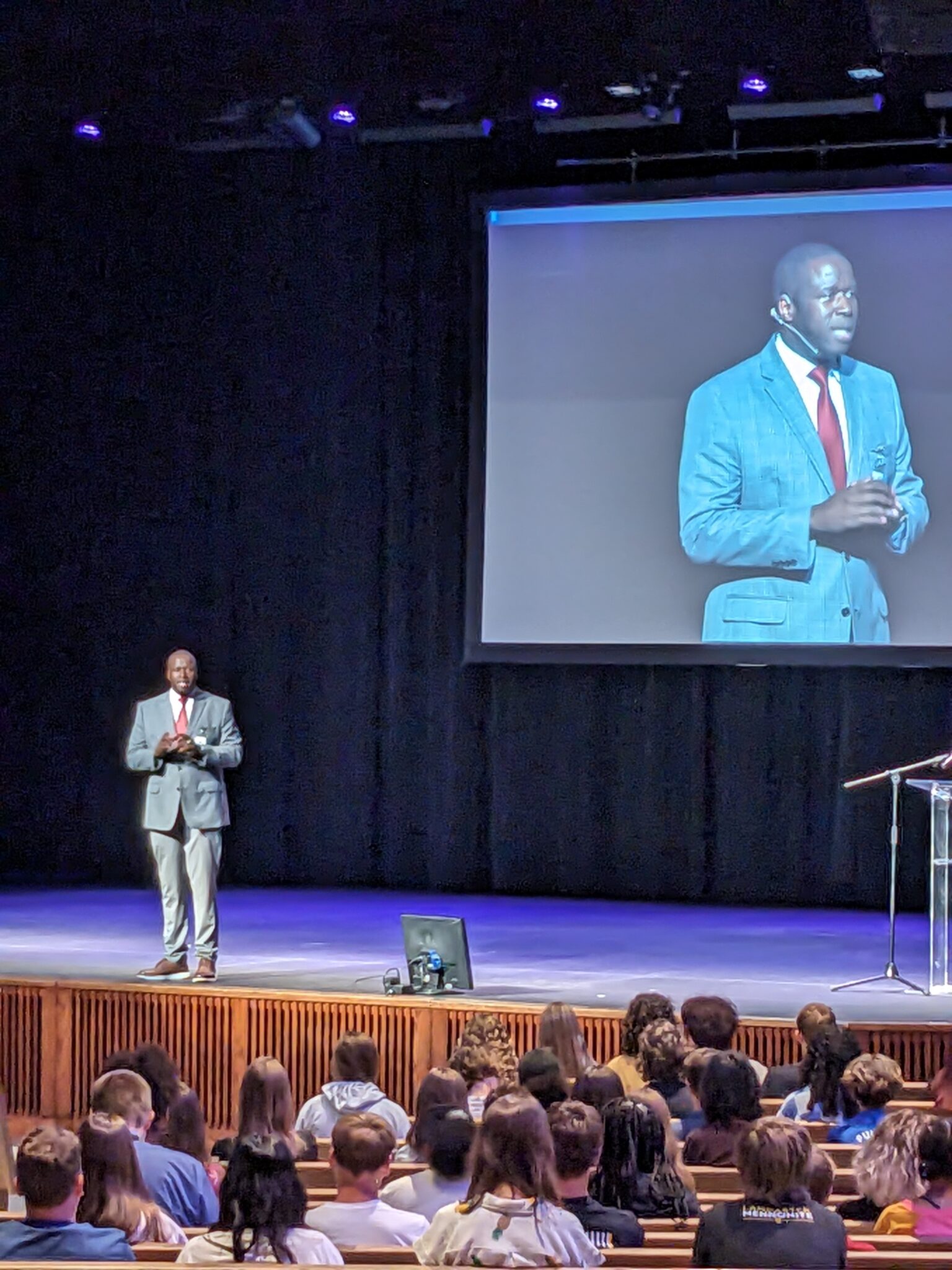Dr. Badriaki speaking to High School students during Chapel