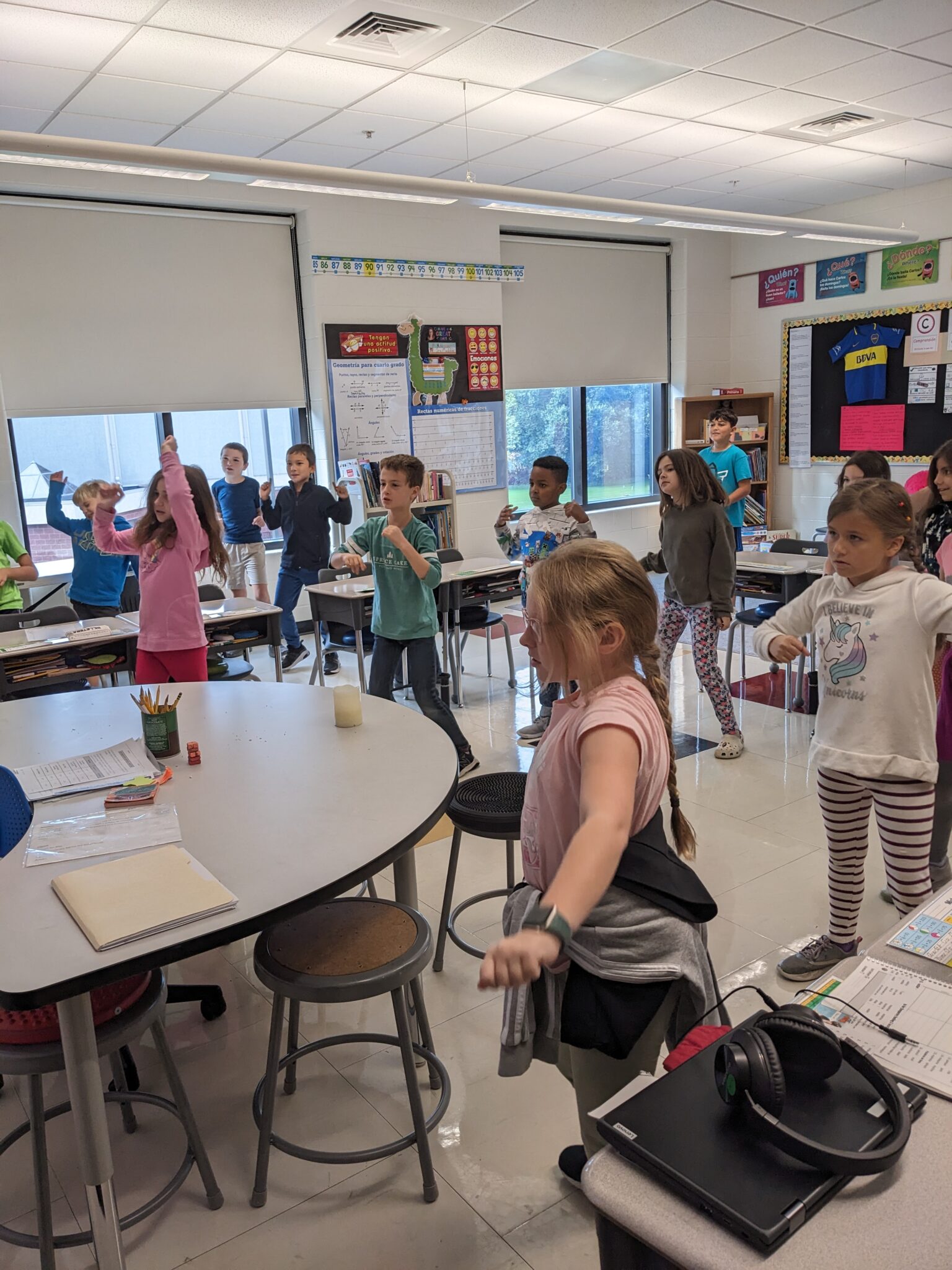 students in classroom practicing for Chapel