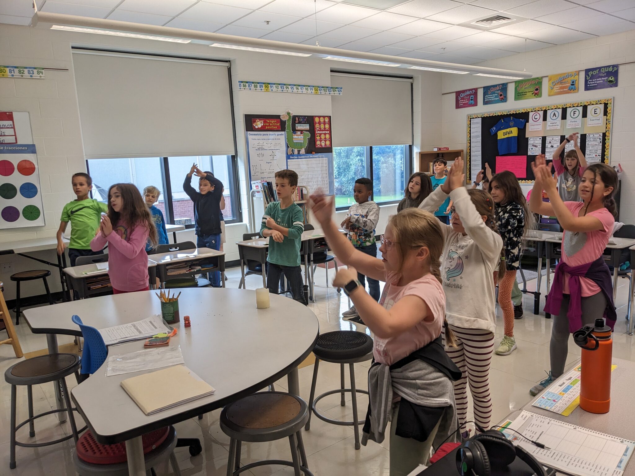 students in classroom practicing for Chapel
