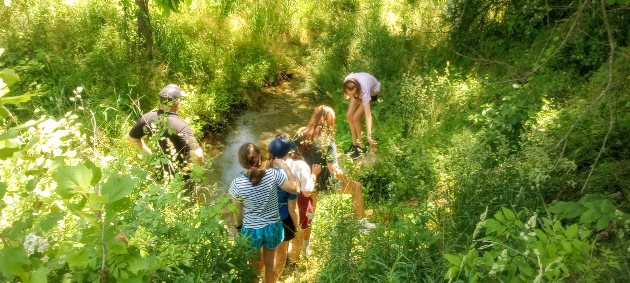 middle school students cleaning the stream