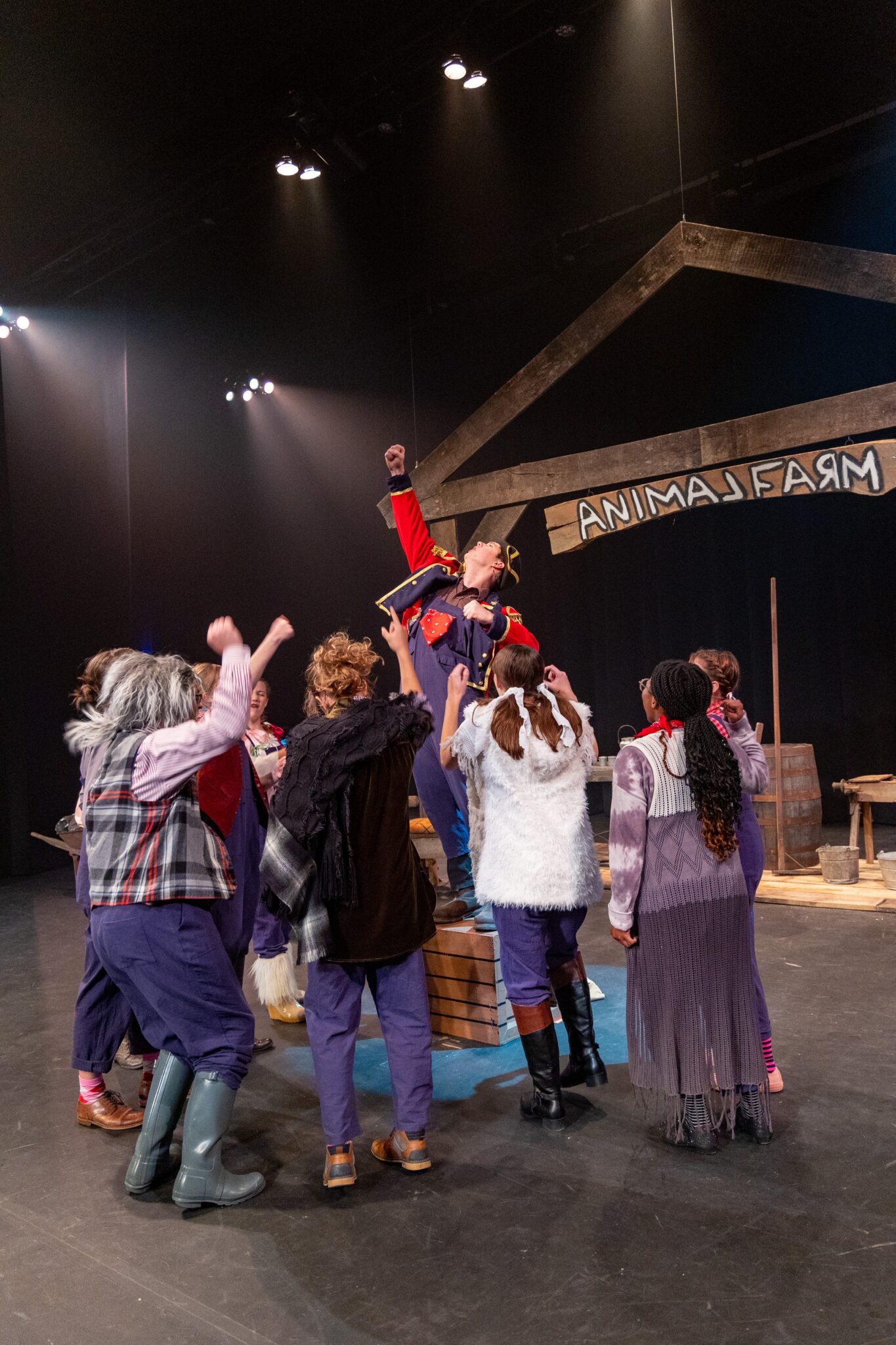 LMH students during production of Animal Farm
