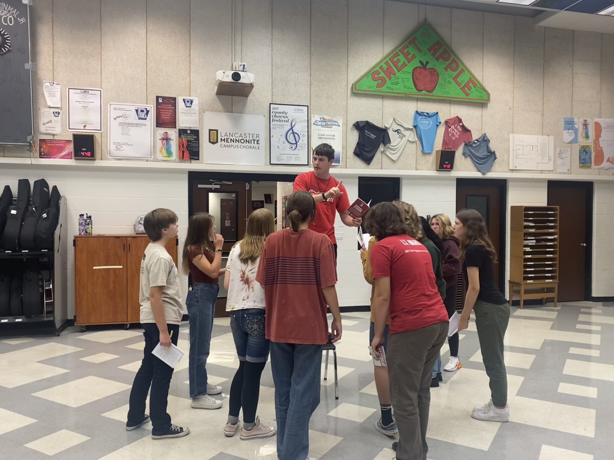 LMH students practicing for Animal Farm Production