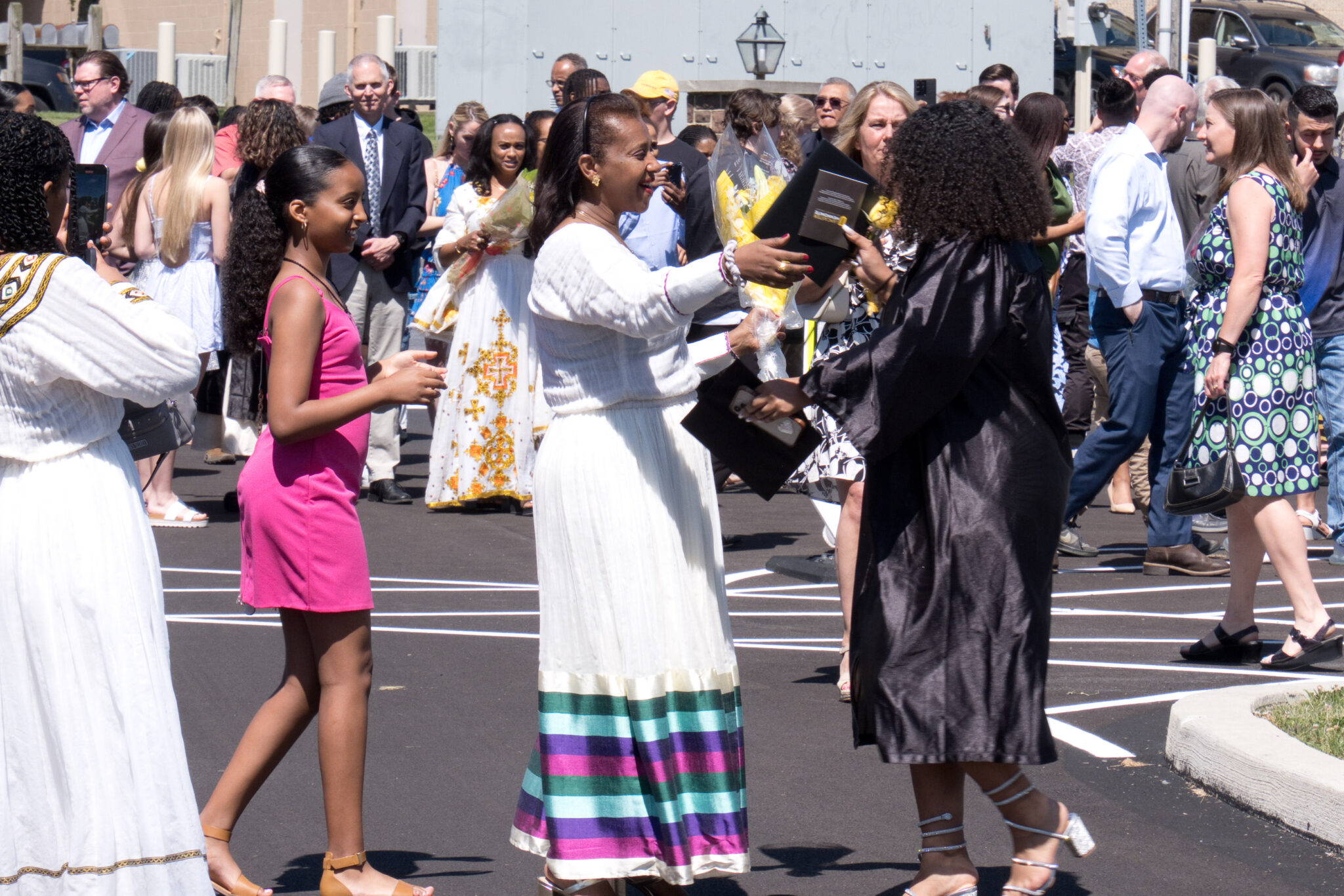 families gathering after graduation