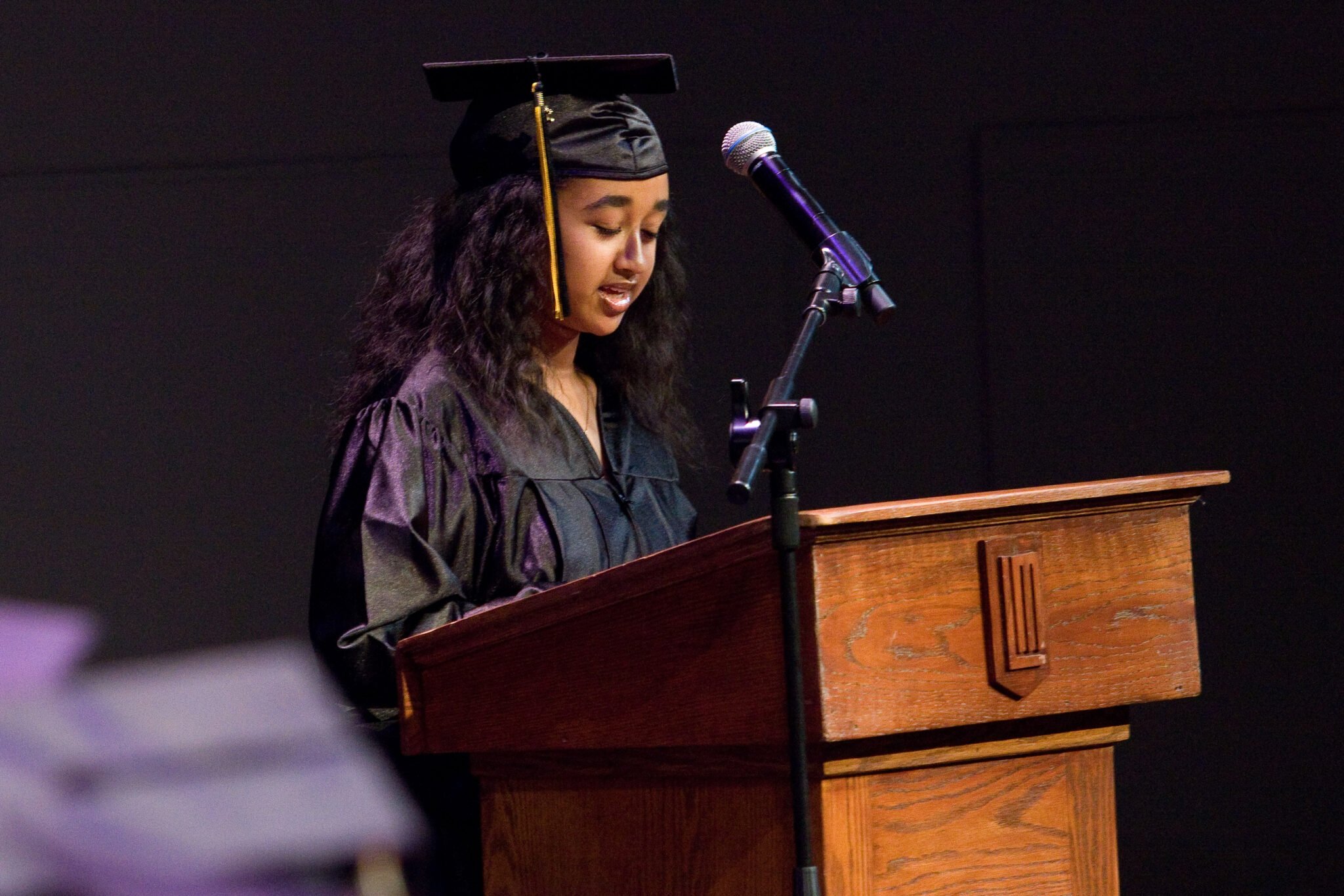 Student speaking at Graduation