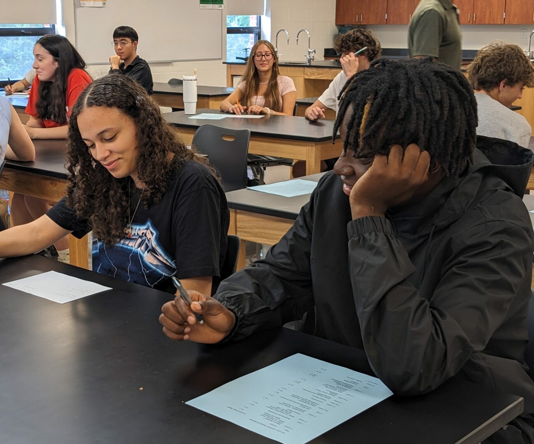 Students sitting at their desk doing work