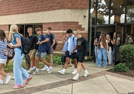 High school students walking out of Chapel